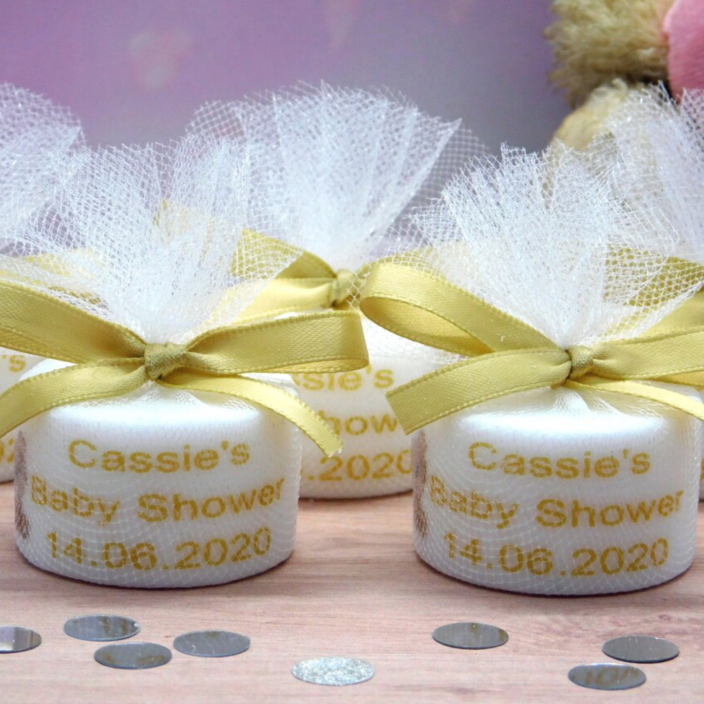 PERSONALISED PK10 TEDDY BEAR BABY SHOWER TEALIGHTS TL002