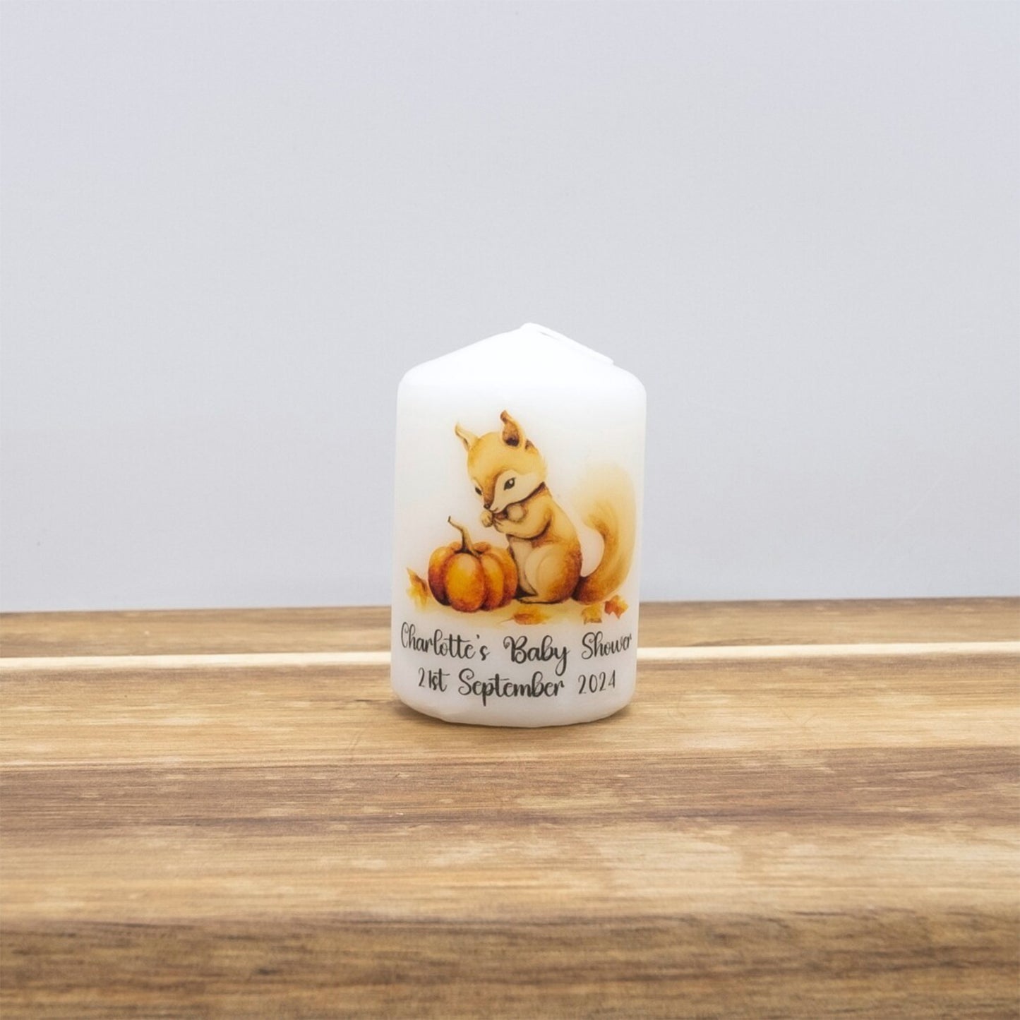 PERSONALISED 6CM RUSTIC WOODLAND ANIMALS CANDLE FAVOURS M006
