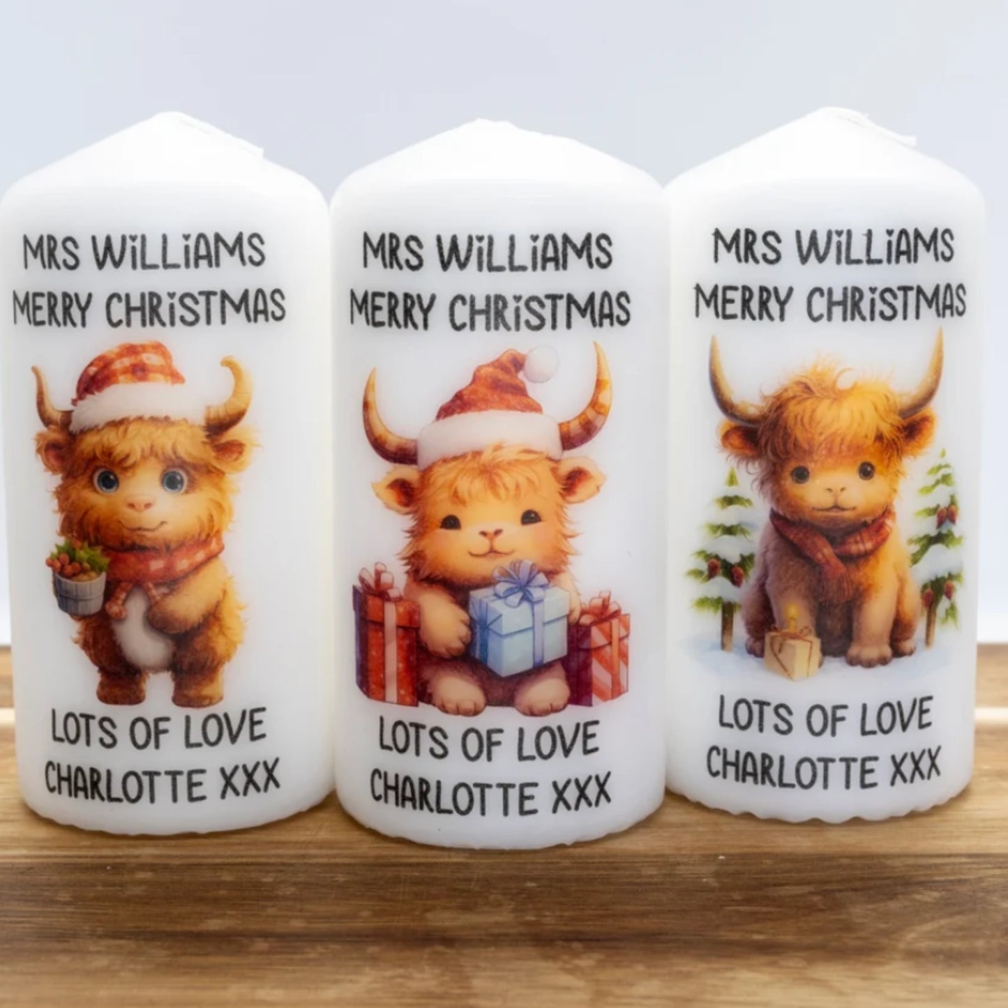 PERSONALISED CUTE HIGHLAND COW CHRISTMAS CANDLE (6 DESIGNS) P032