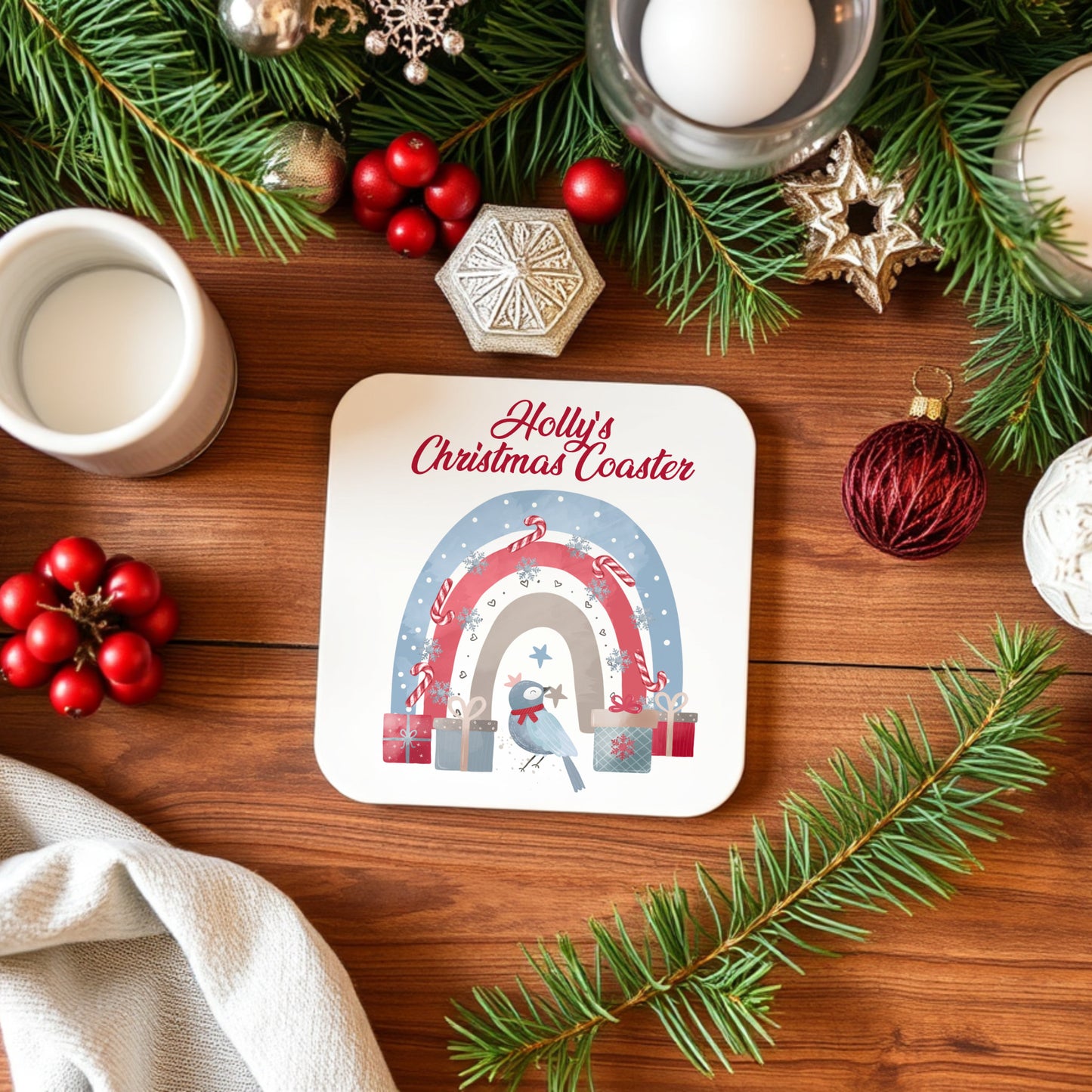 PERSONALISED CHRISTMAS RAINBOW COASTER MG056