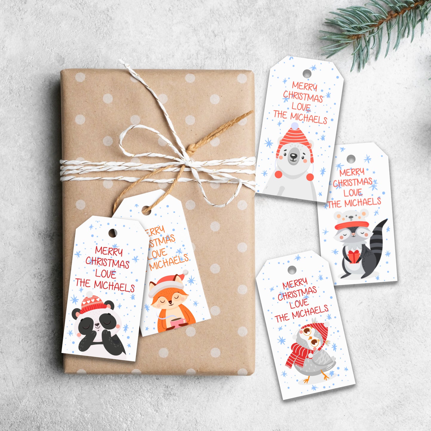 PERSONALISED CUTE ANIMAL CHRISTMAS TAGS T003