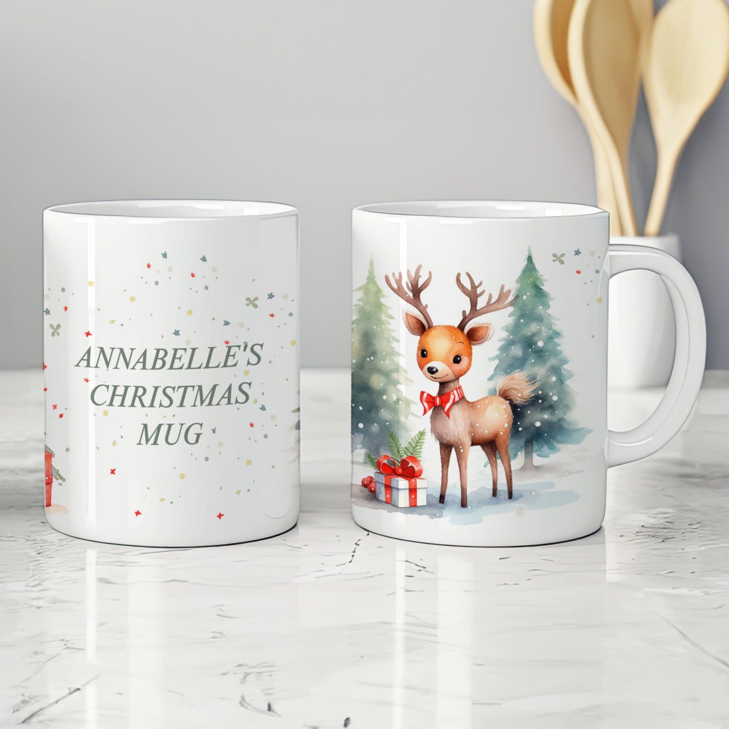 PERSONALISED SANTA & REINDEER CHRISTMAS MUG