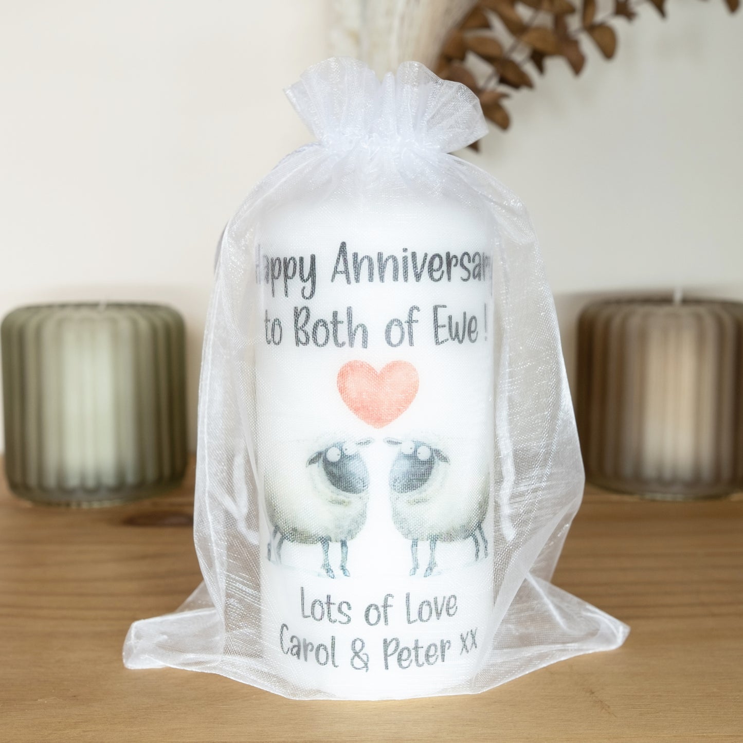 PERSONALISED "BOTH OF EWE" PILLAR CANDLE GIFT P042