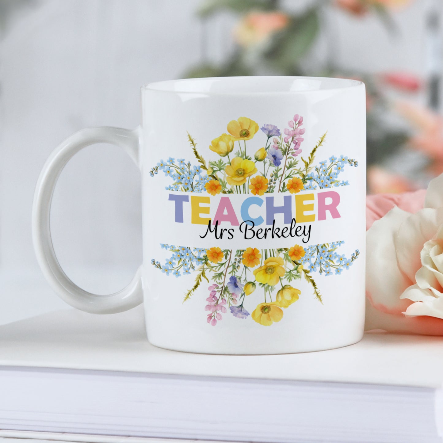 PERSONALISED FLORAL TEACHER MUG MUG AND COASTER MG057