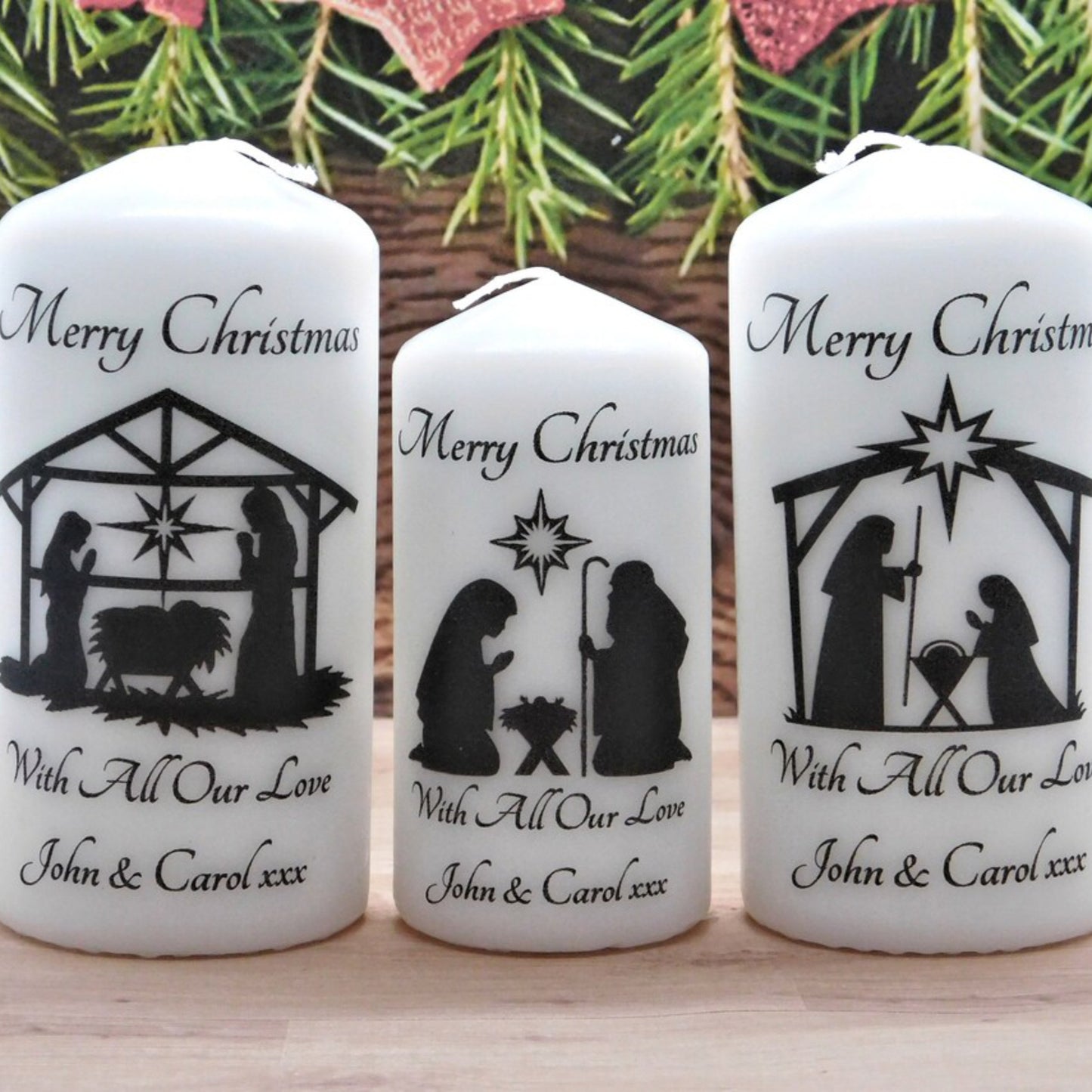 PERSONALISED NATIVITY CHRISTMAS CANDLE P020