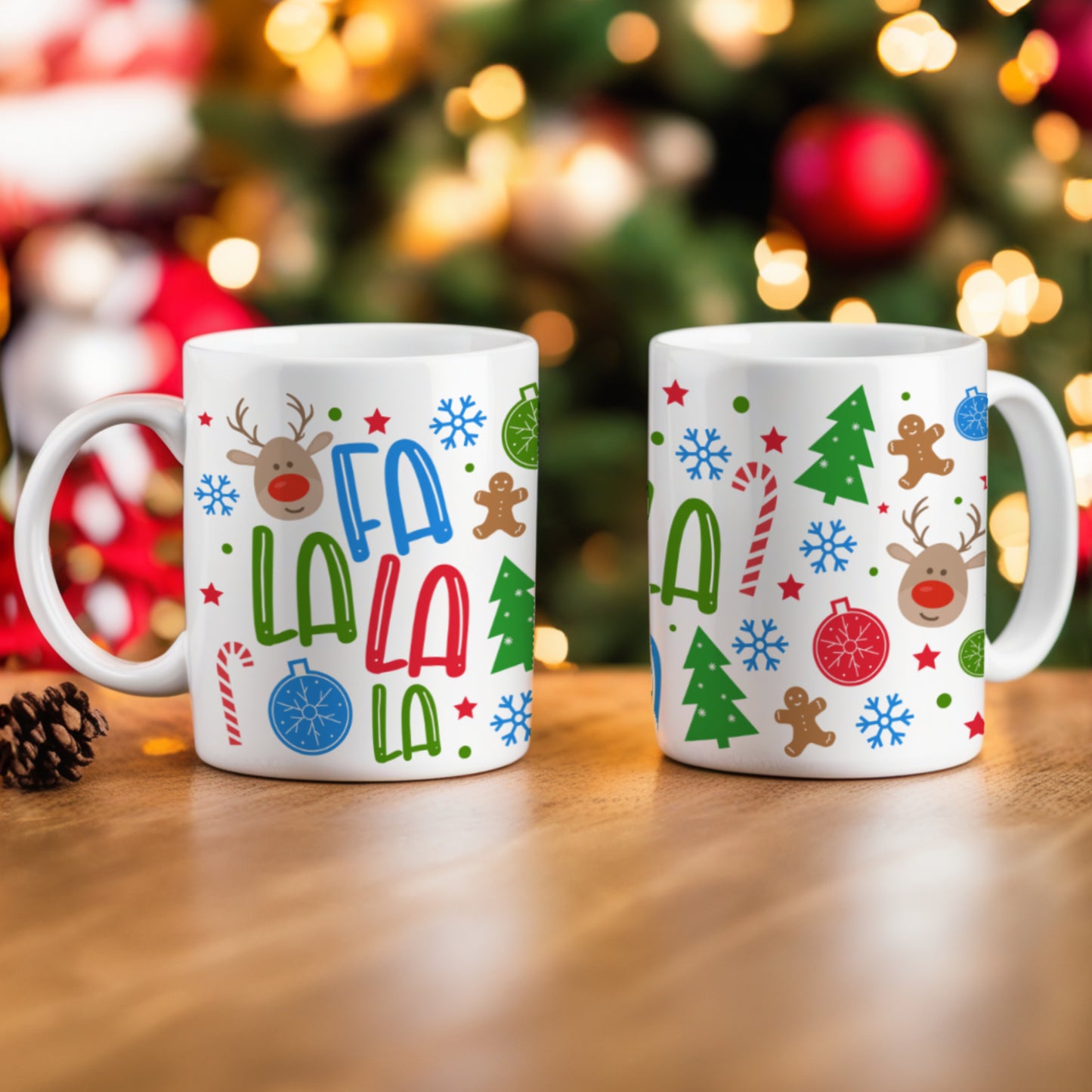 "FA LA LA" COLOURFUL CHRISTMAS MUG