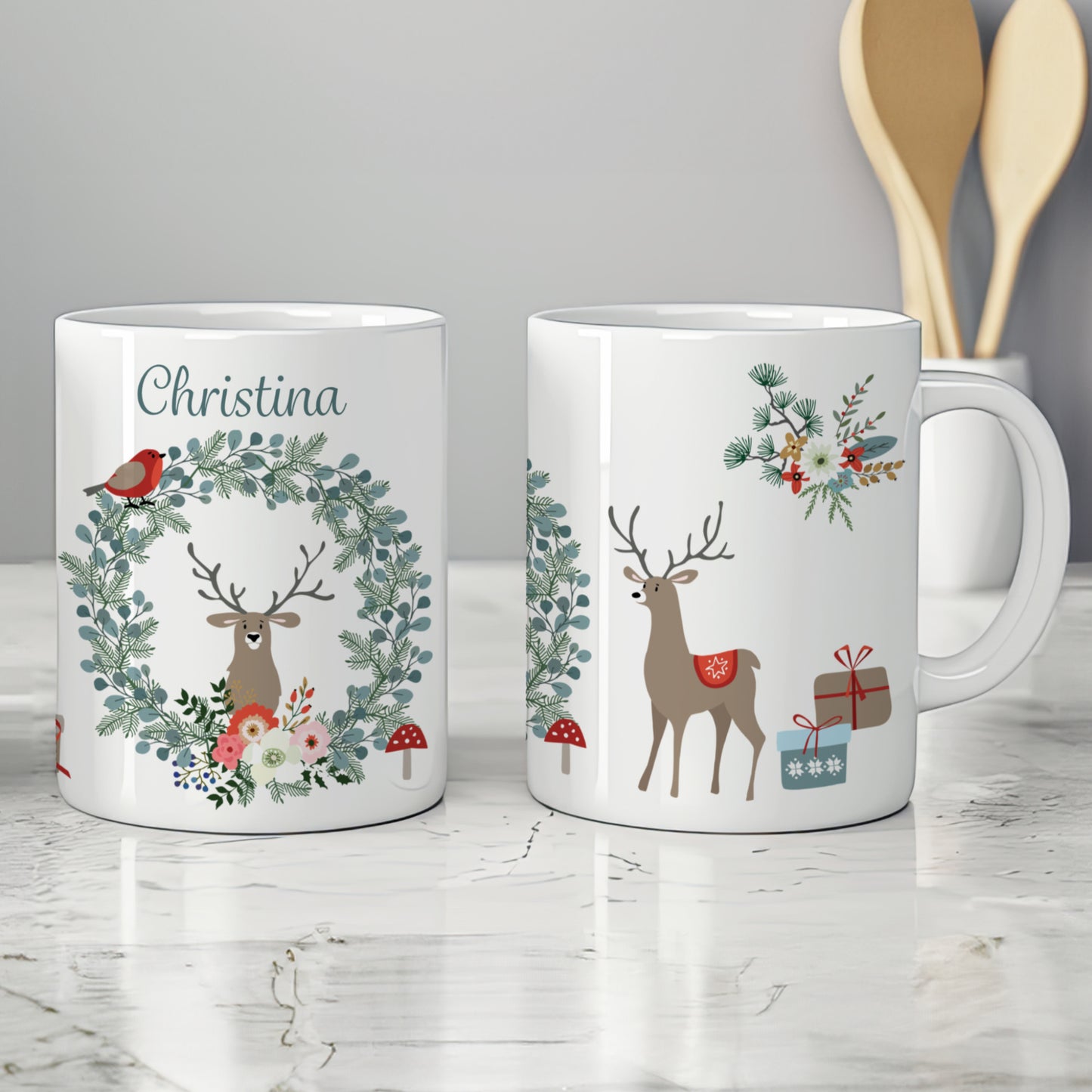 PERSONALISED REINDEER CHRISTMAS MUG MG129