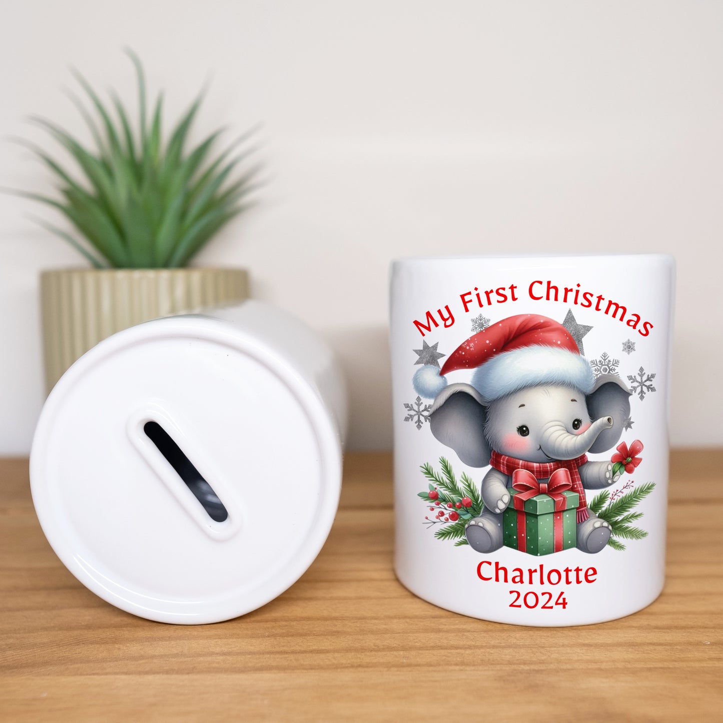 PERSONALISED CHRISTMAS ELEPHANT MONEY BOX