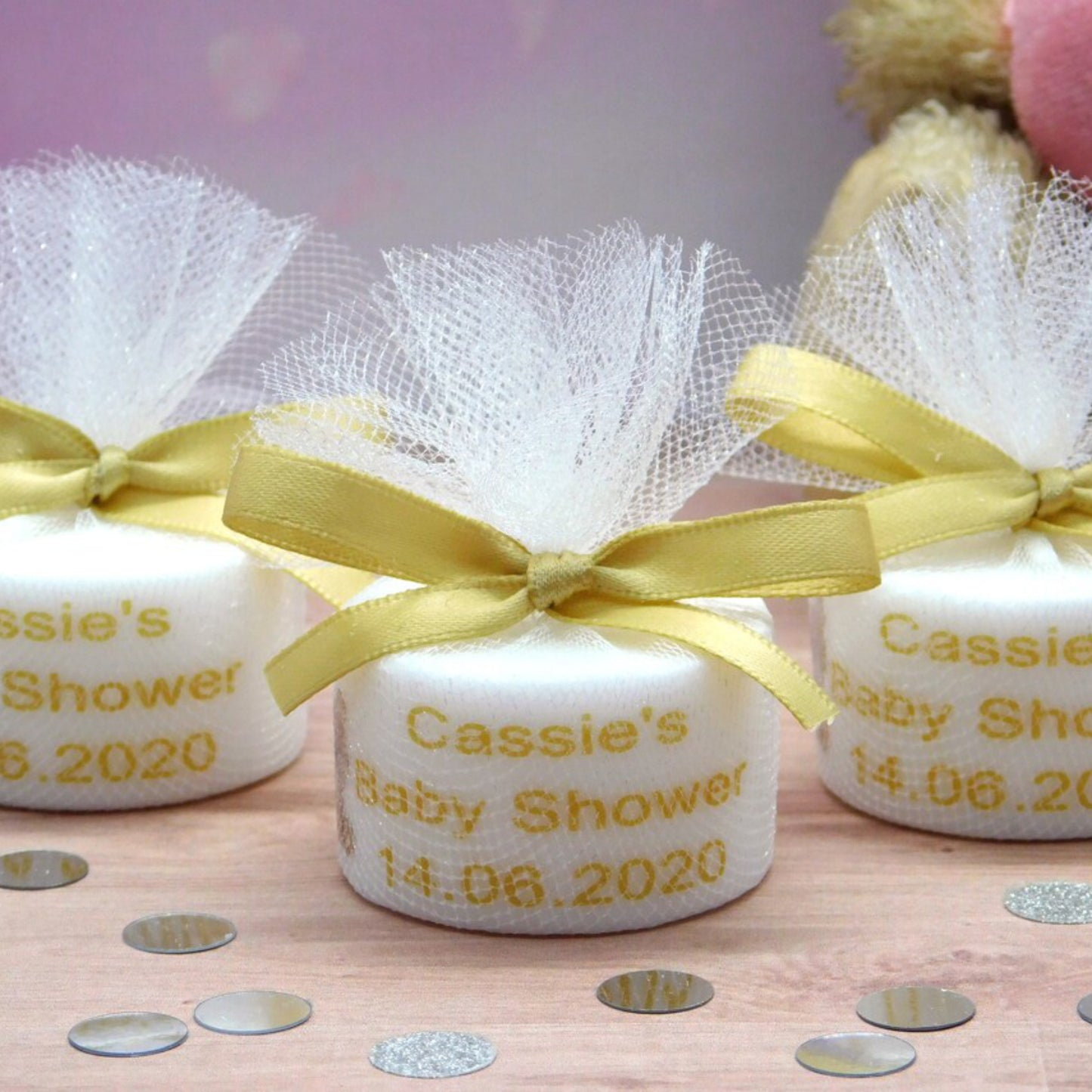 PERSONALISED PK10 TEDDY BEAR BABY SHOWER TEALIGHTS TL002