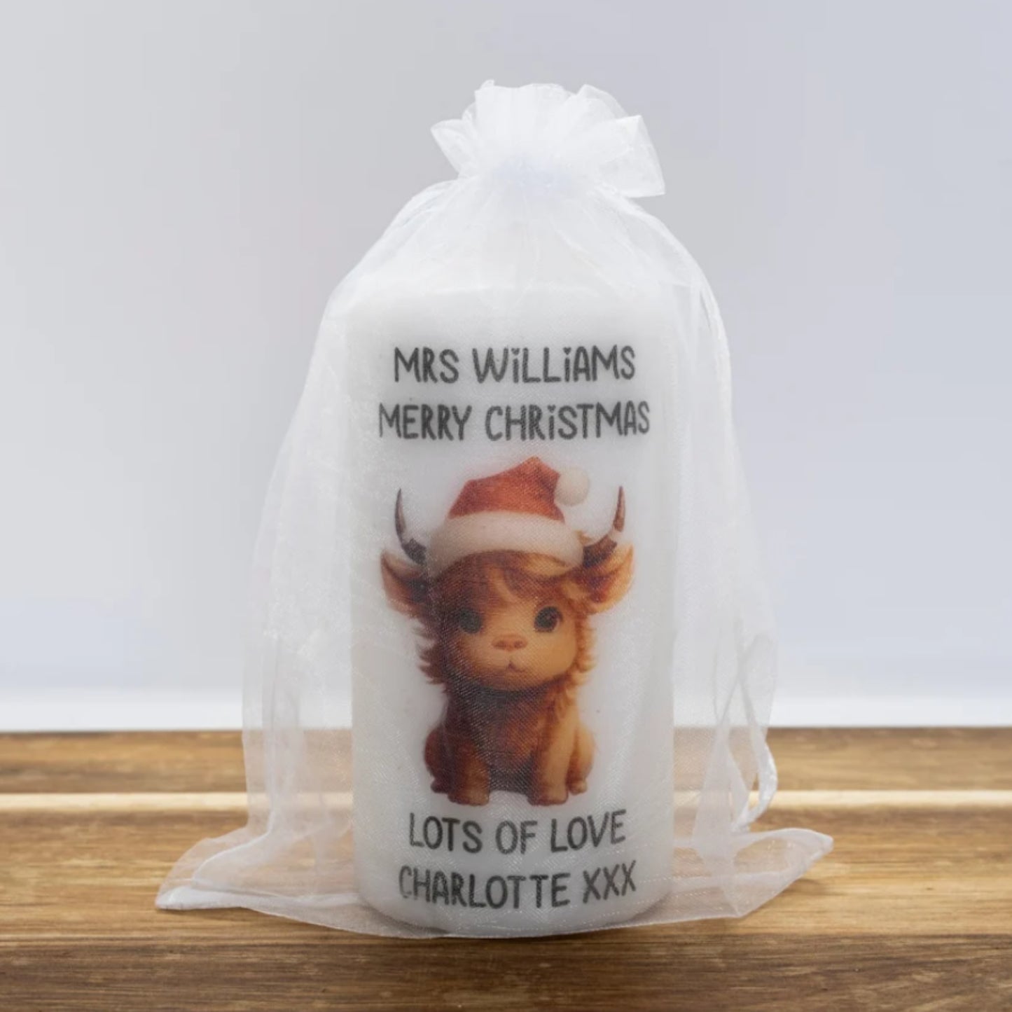 PERSONALISED CUTE HIGHLAND COW CHRISTMAS CANDLE (6 DESIGNS) P032