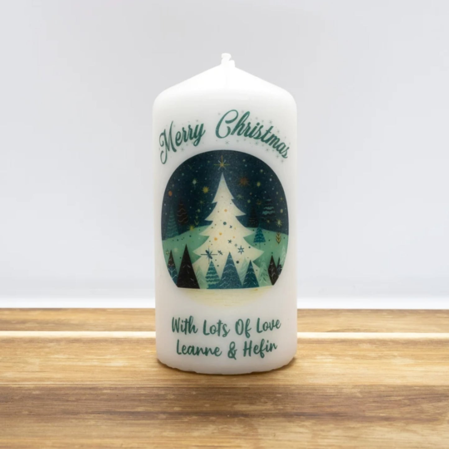 PERSONALISED TEAL TRADITIONAL CHRISTMAS CANDLE P028