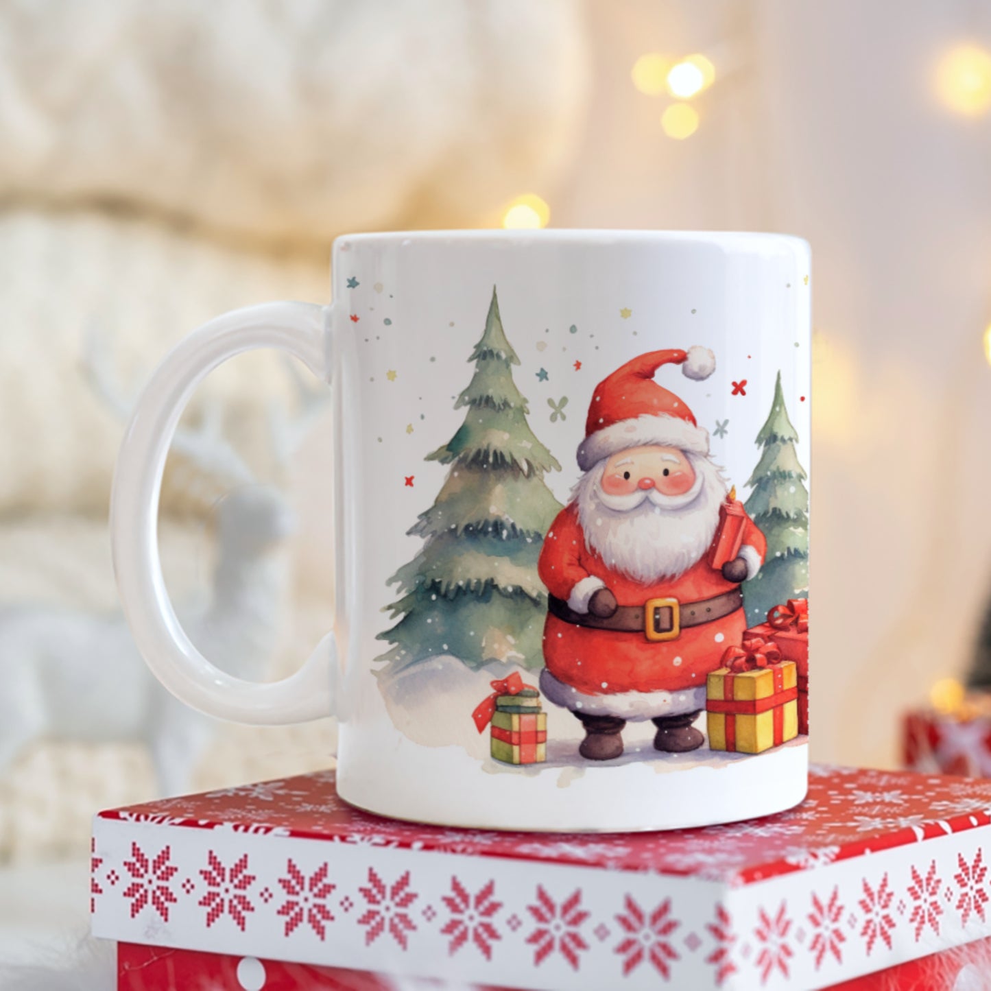 PERSONALISED SANTA & REINDEER CHRISTMAS MUG