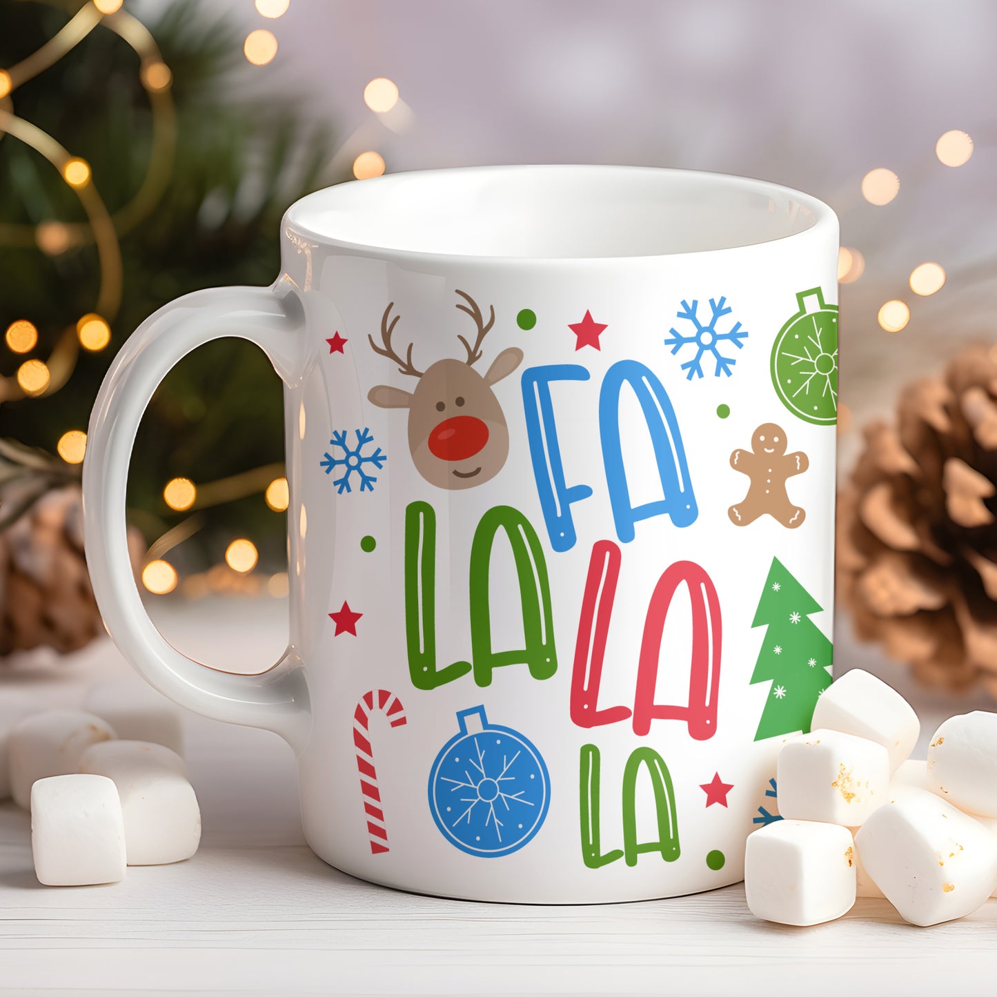 "FA LA LA" COLOURFUL CHRISTMAS MUG