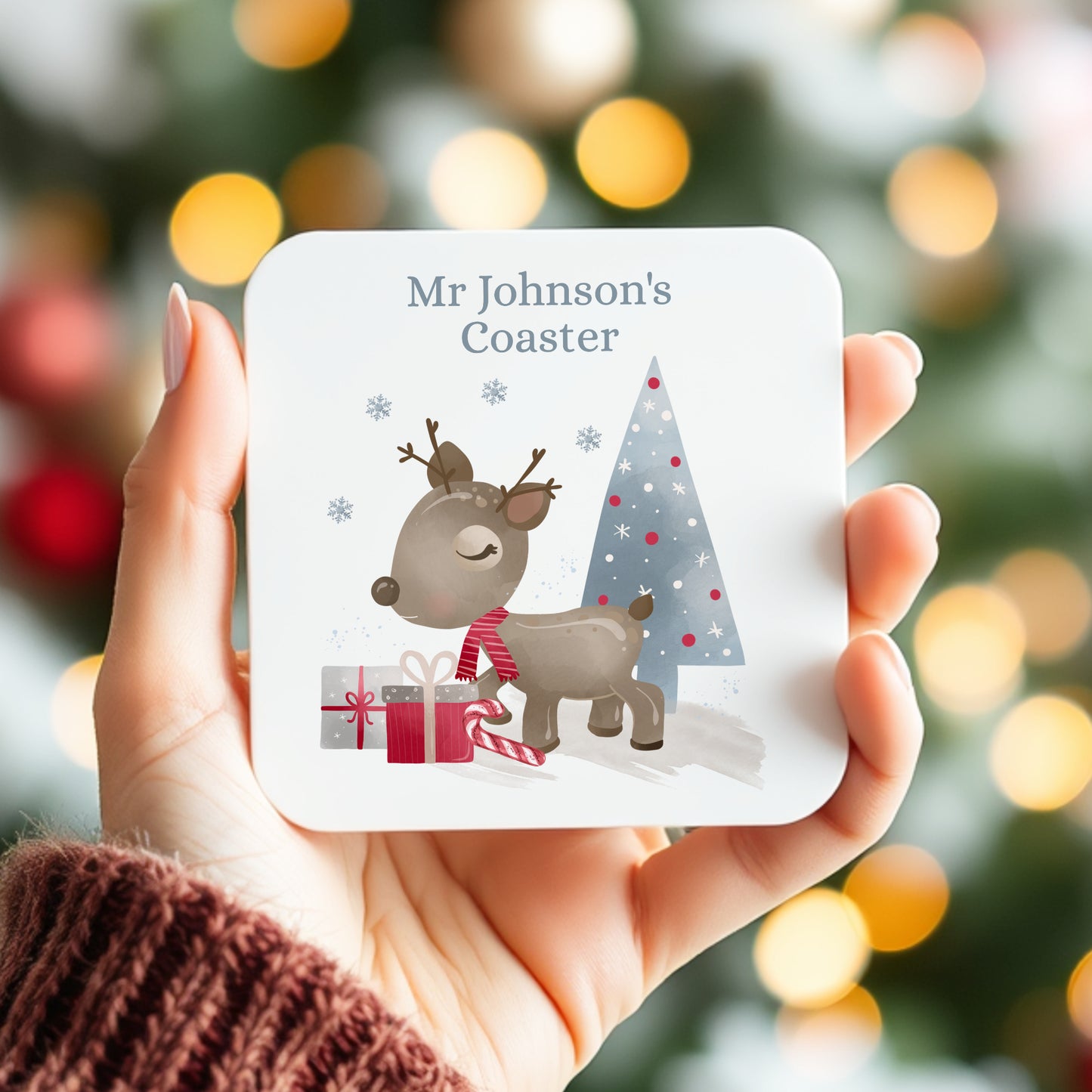 PERSONALISED CHRISTMAS TEACHER REINDEER COASTER MG027