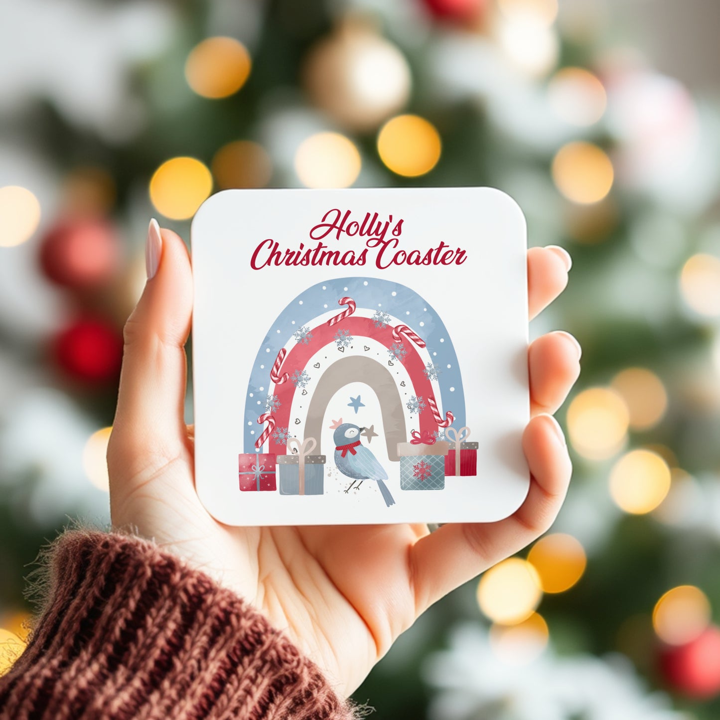 PERSONALISED CHRISTMAS RAINBOW COASTER MG056