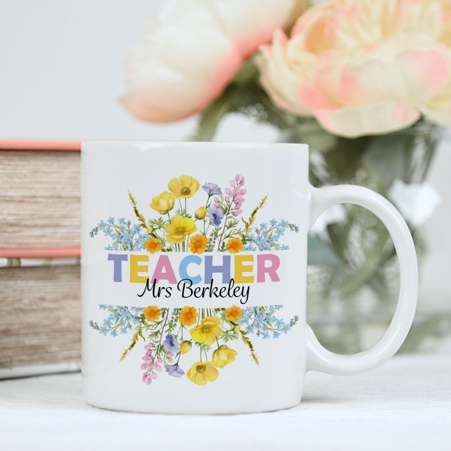 PERSONALISED FLORAL TEACHER MUG MUG AND COASTER MG057