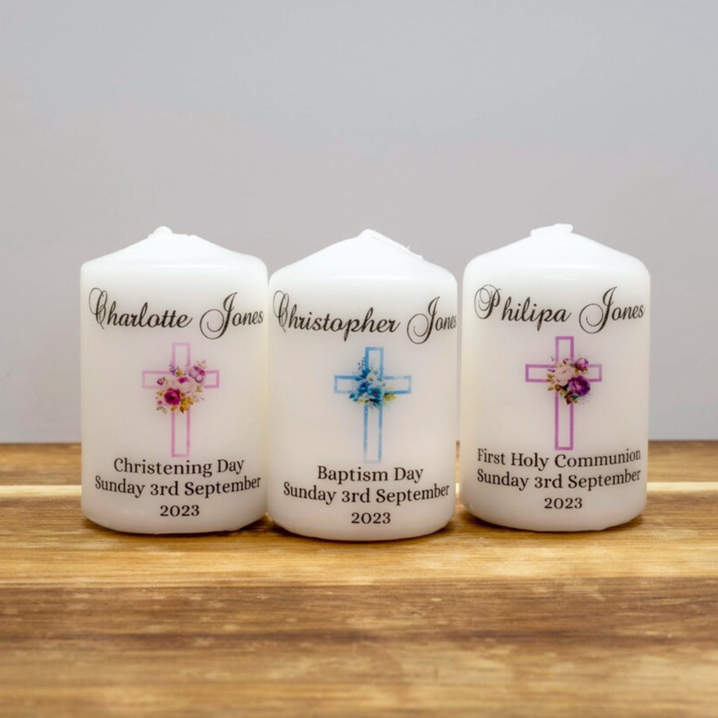 PERSONALISED PK10 6CM FLORAL CROSS CHRISTENING FAVOURS M013