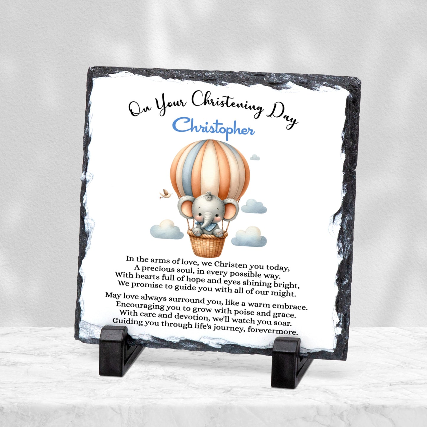 PERSONALISED BLUE ELEPHANT CHRISTENING SLATE SL034