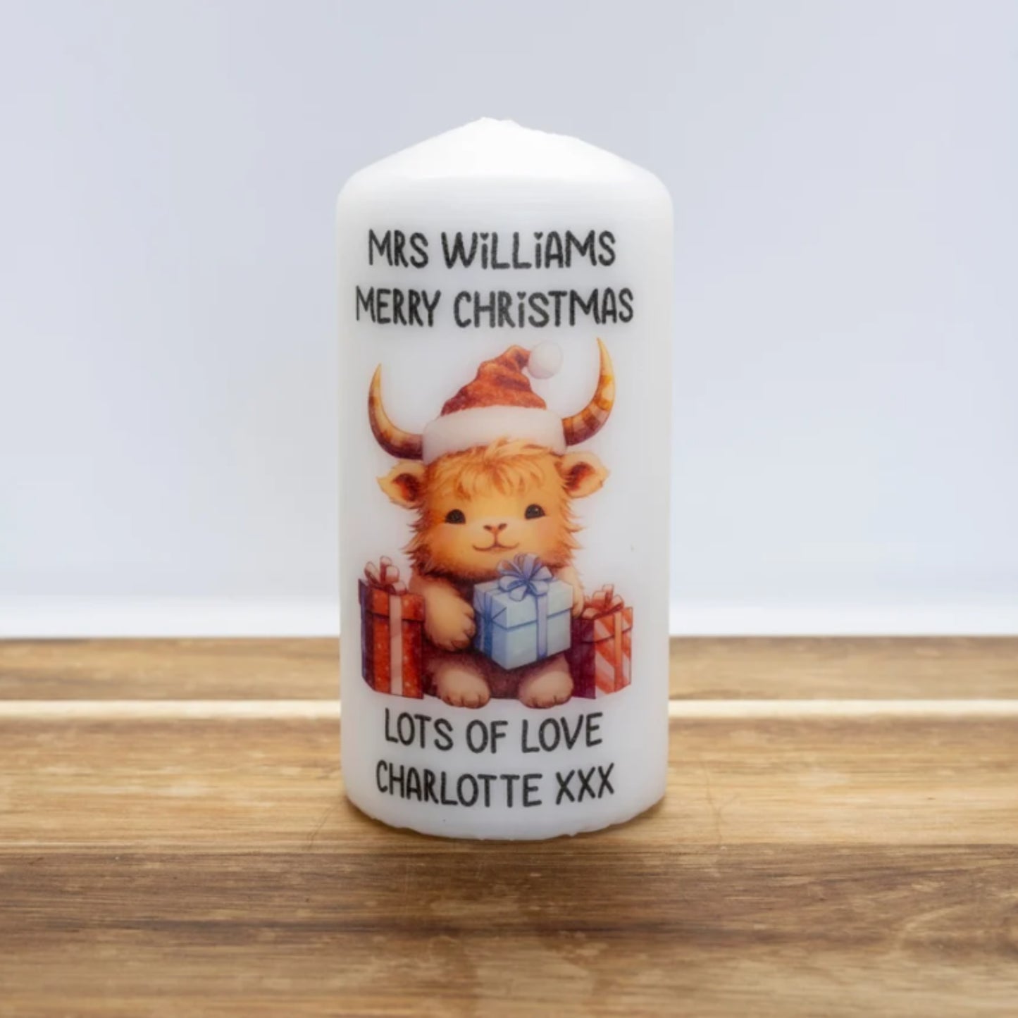 PERSONALISED CUTE HIGHLAND COW CHRISTMAS CANDLE (6 DESIGNS) P032