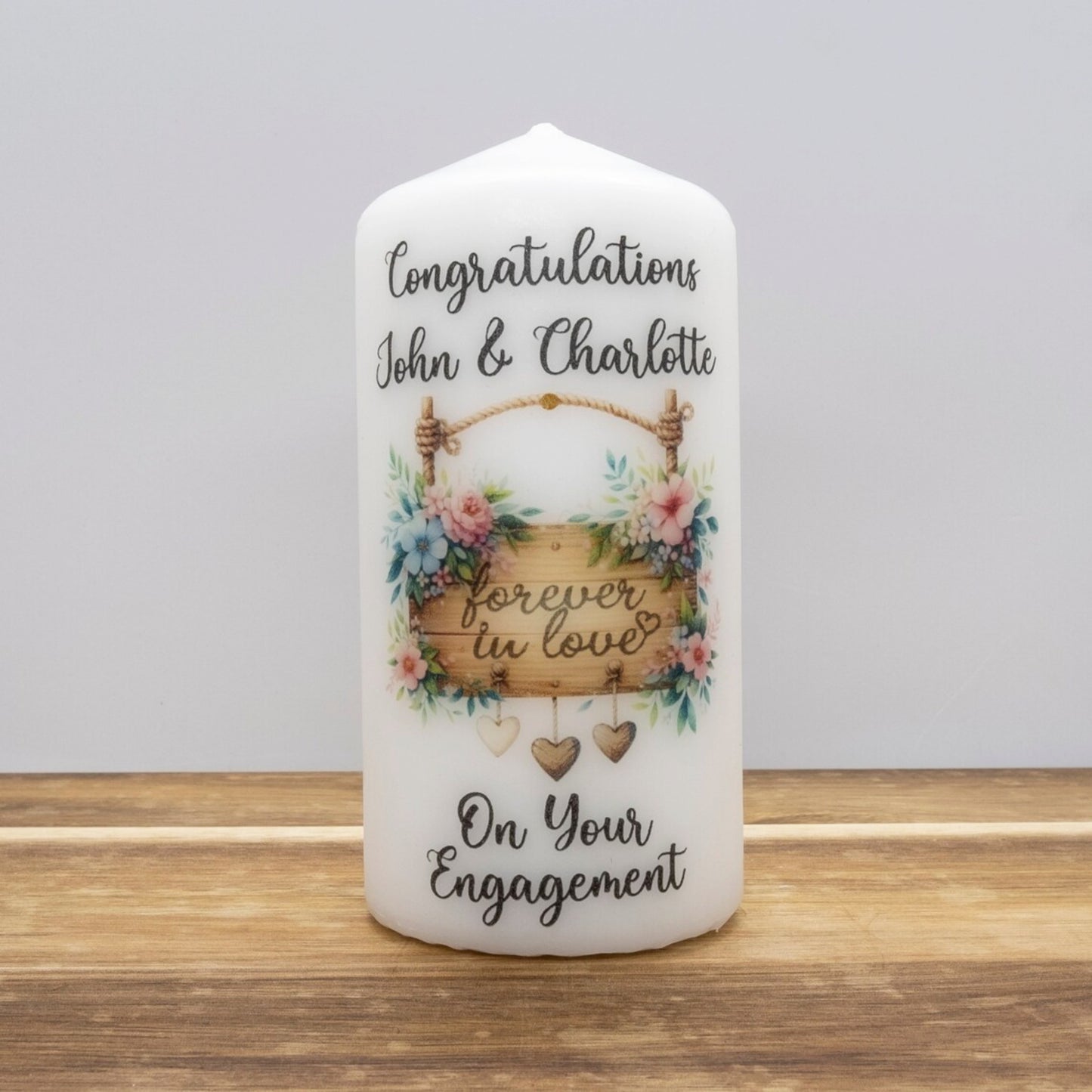 PERSONALISED 12CM VINTAGE ENGAGEMENT CANDLE P005