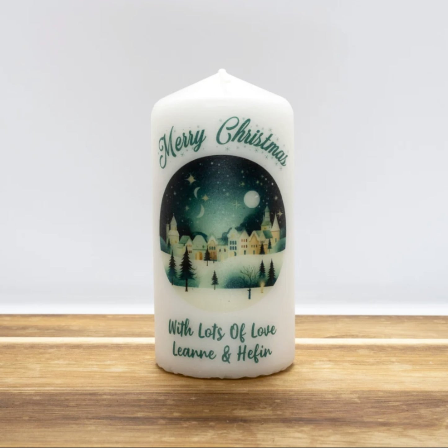 PERSONALISED TEAL TRADITIONAL CHRISTMAS CANDLE P028