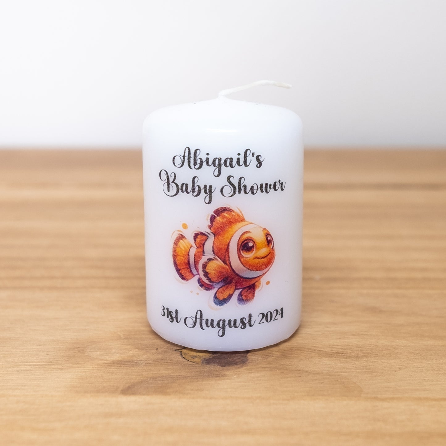 PERSONALISED 6CM "UNDER THE SEA" BABY SHOWER CANDLE FAVOURS PK10 M024