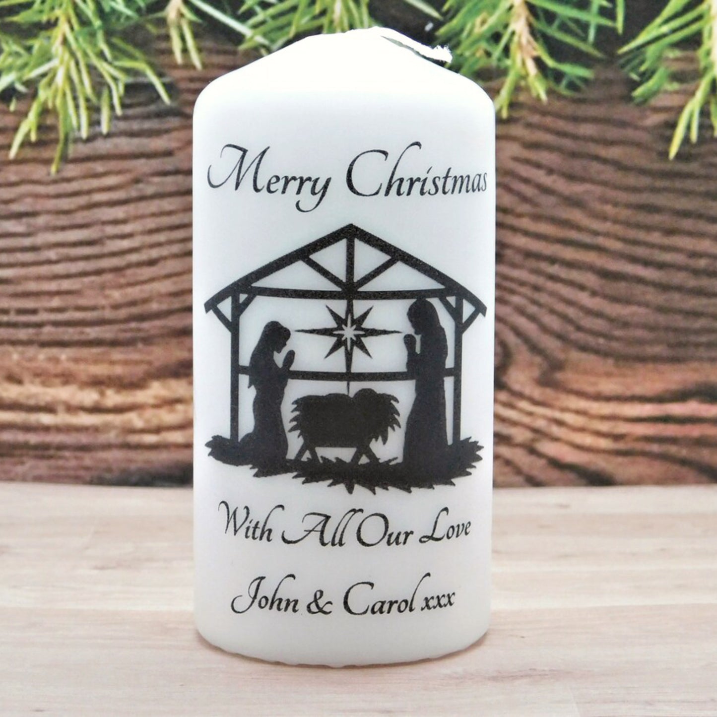 PERSONALISED NATIVITY CHRISTMAS CANDLE P020