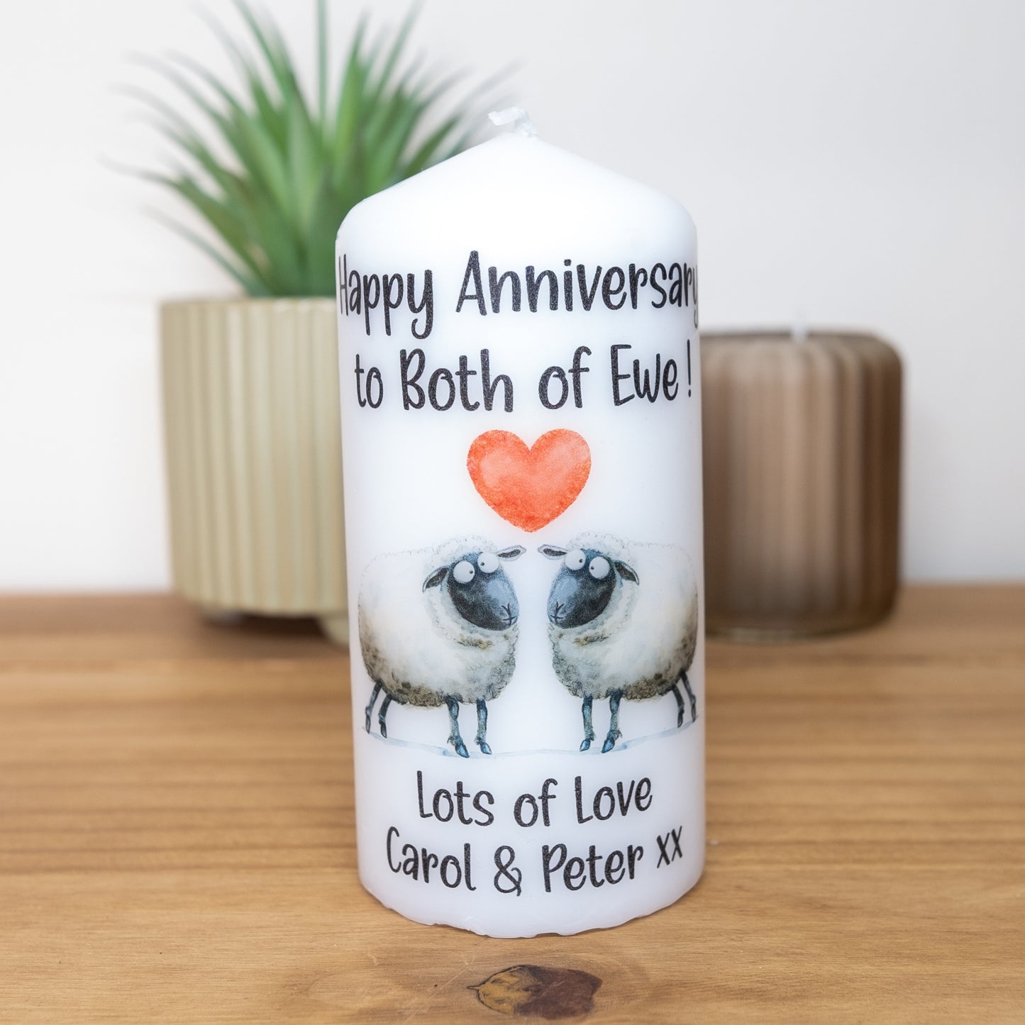 PERSONALISED "BOTH OF EWE" PILLAR CANDLE GIFT P042