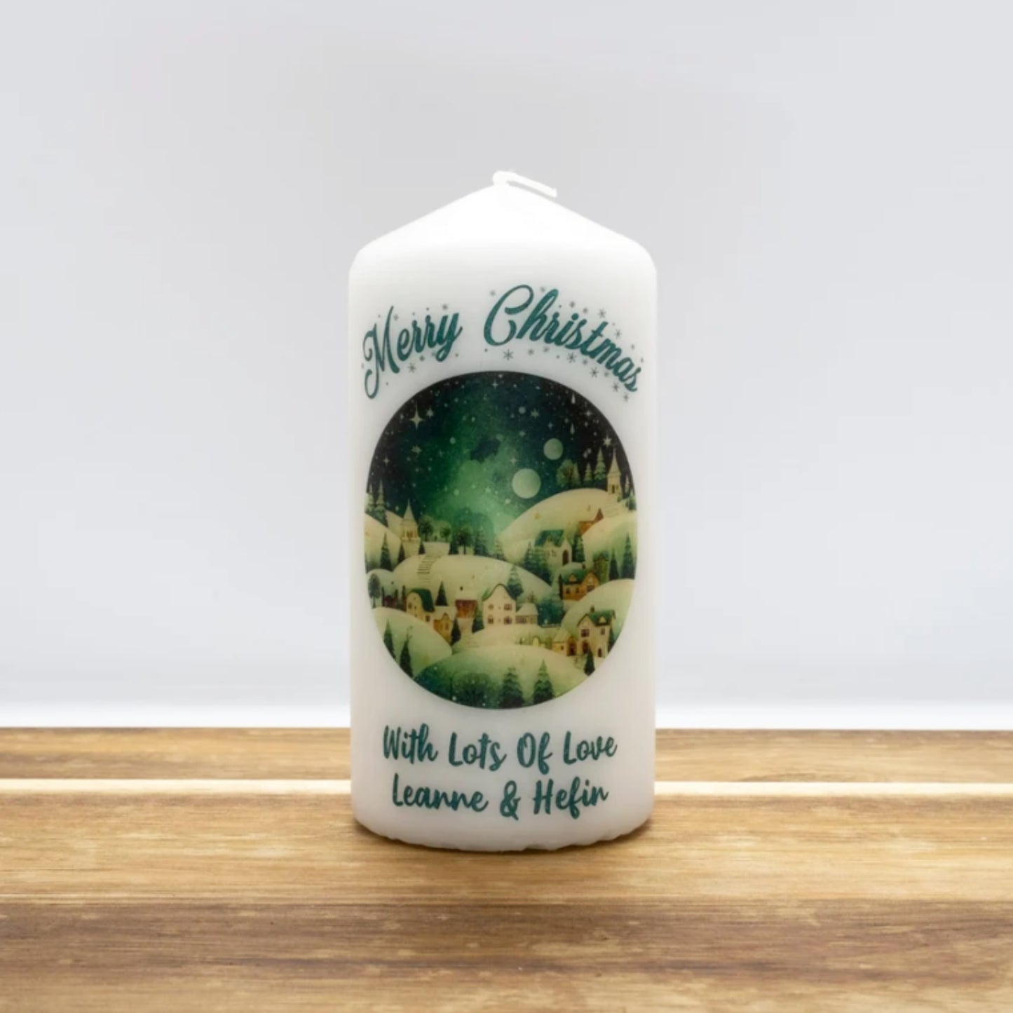 PERSONALISED TEAL TRADITIONAL CHRISTMAS CANDLE P028