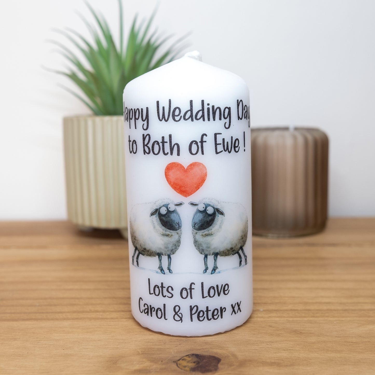 PERSONALISED "BOTH OF EWE" PILLAR CANDLE GIFT P042
