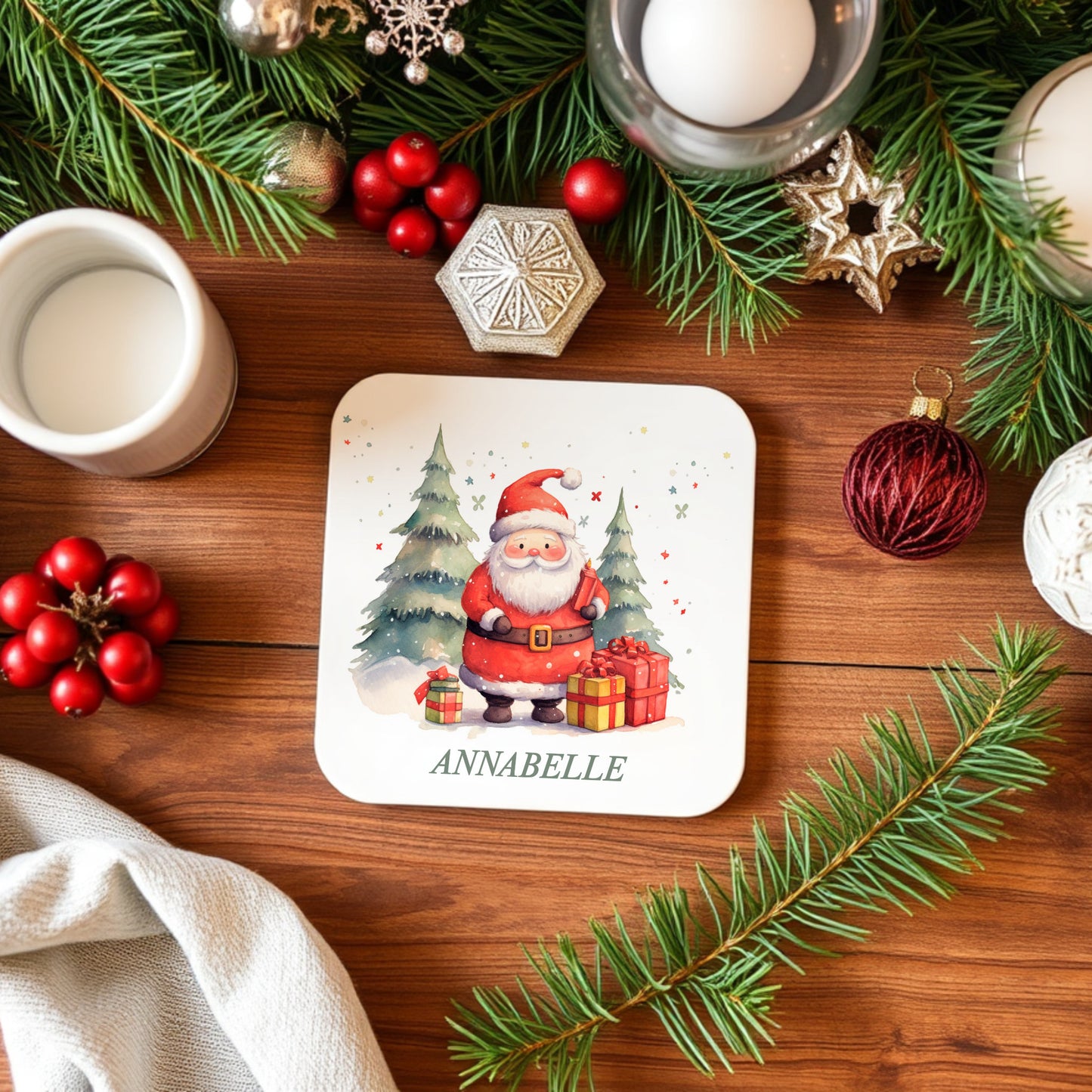 PERSONALISED SANTA CHRISTMAS COASTER MG065
