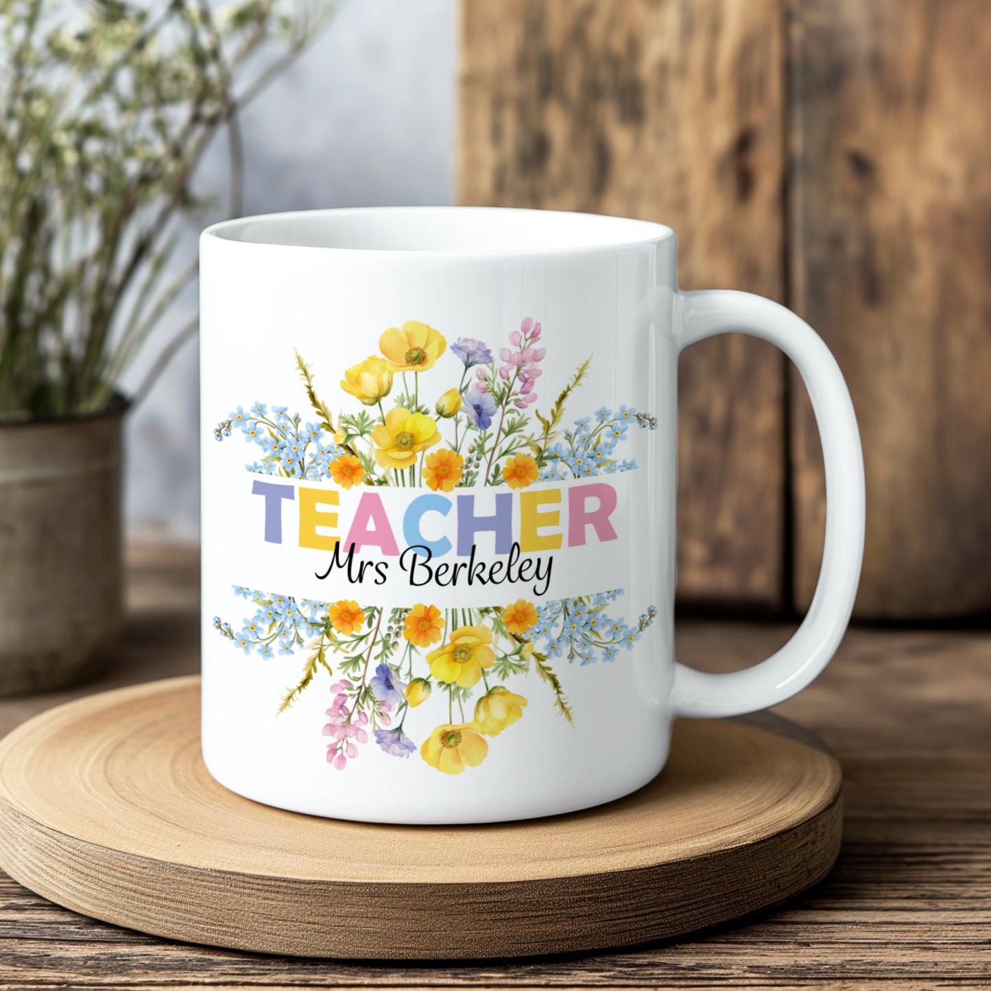 PERSONALISED FLORAL TEACHER MUG MUG AND COASTER MG057