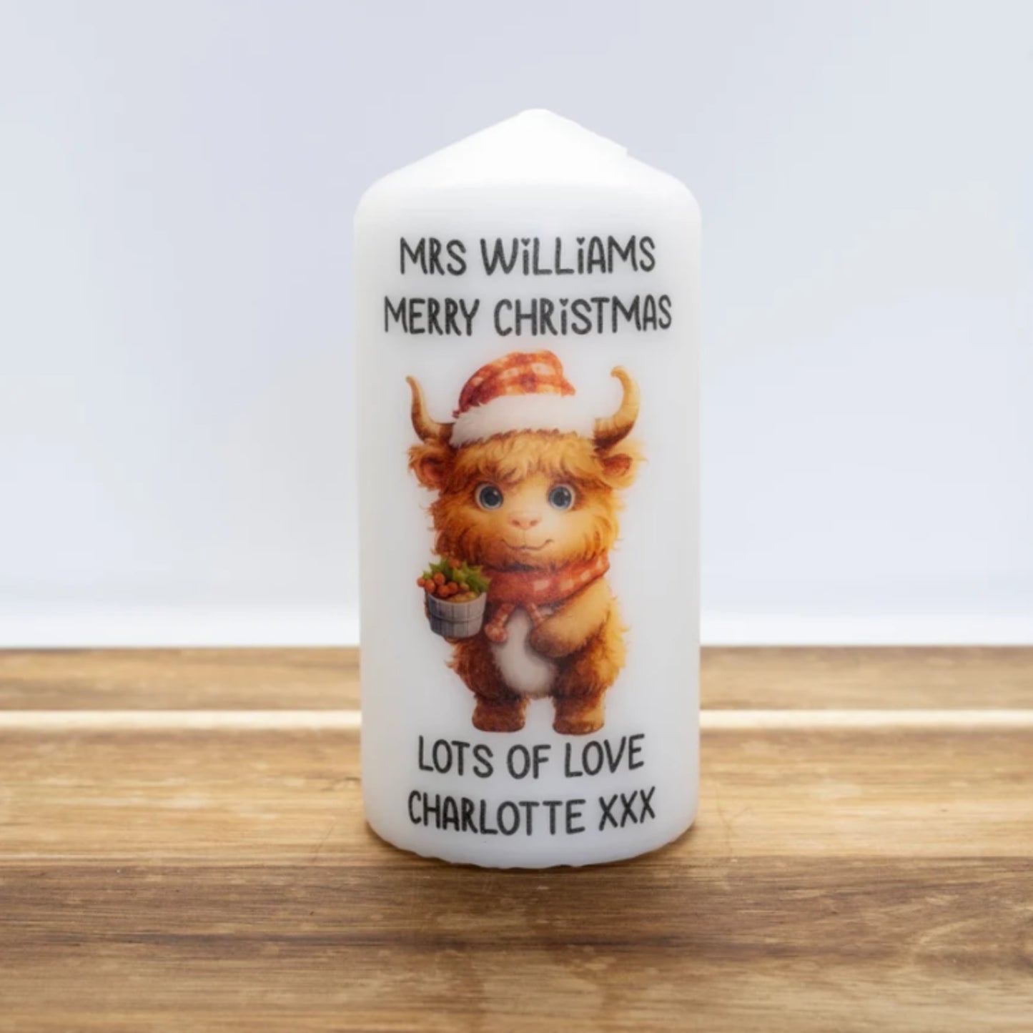 PERSONALISED CUTE HIGHLAND COW CHRISTMAS CANDLE (6 DESIGNS) P032