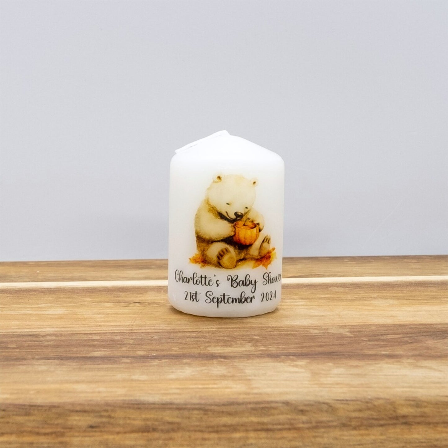 PERSONALISED 6CM RUSTIC WOODLAND ANIMALS CANDLE FAVOURS M006