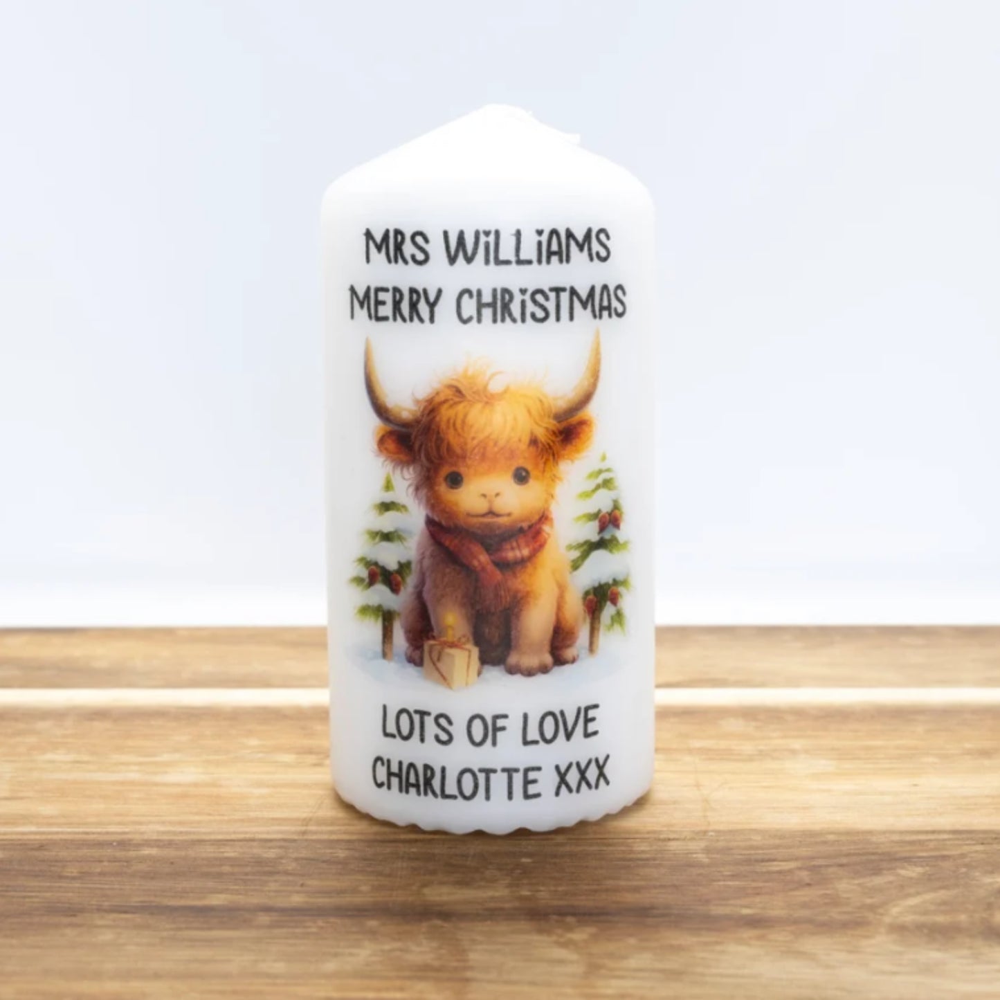PERSONALISED CUTE HIGHLAND COW CHRISTMAS CANDLE (6 DESIGNS) P032