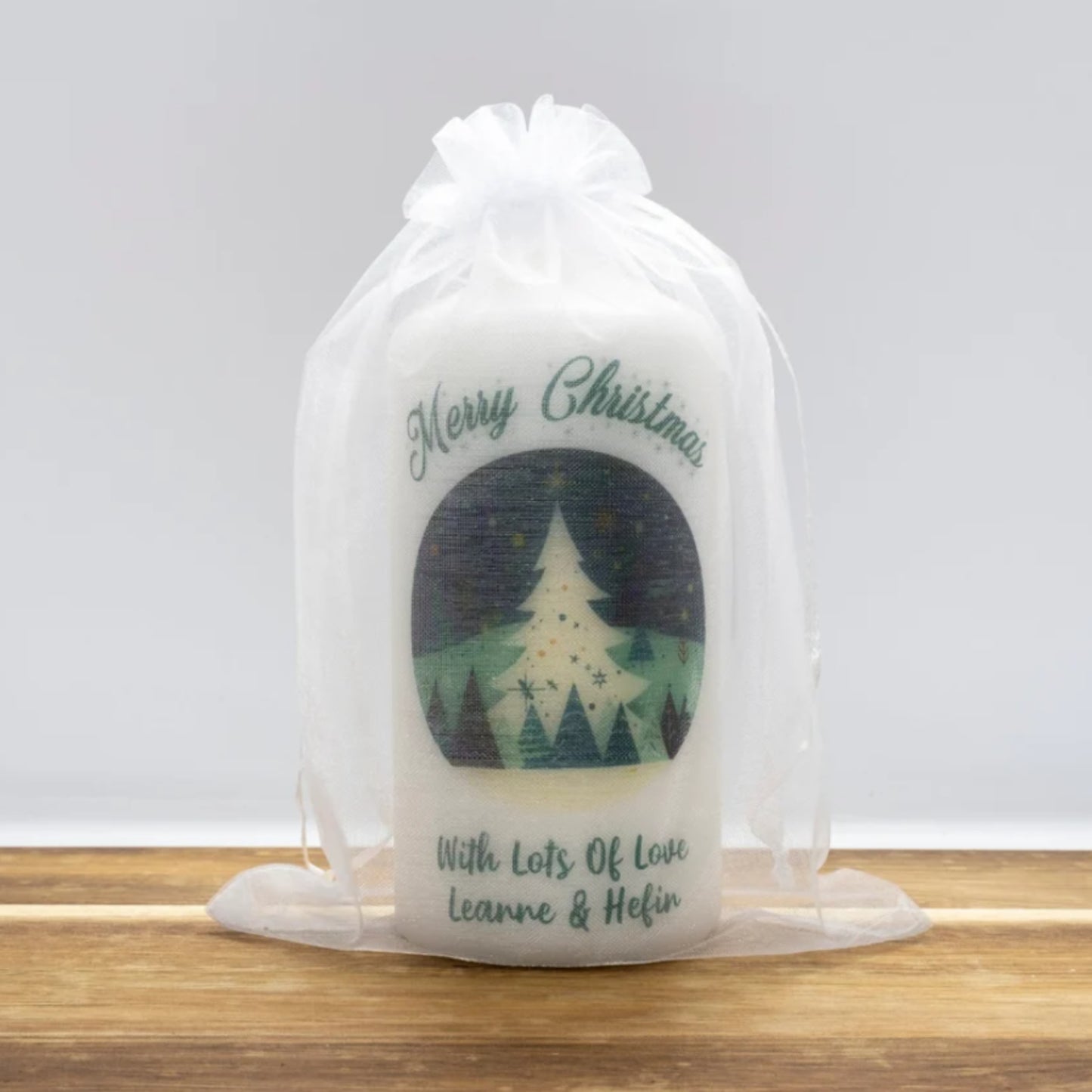 PERSONALISED TEAL TRADITIONAL CHRISTMAS CANDLE P028