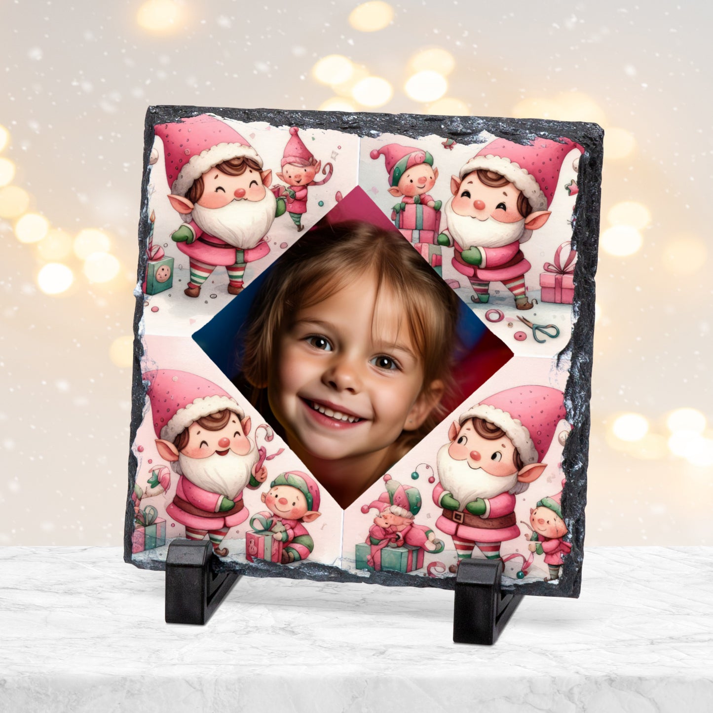 CUSTOM PINK CHRISTMAS PHOTO SLATE 19CM x 19CM
