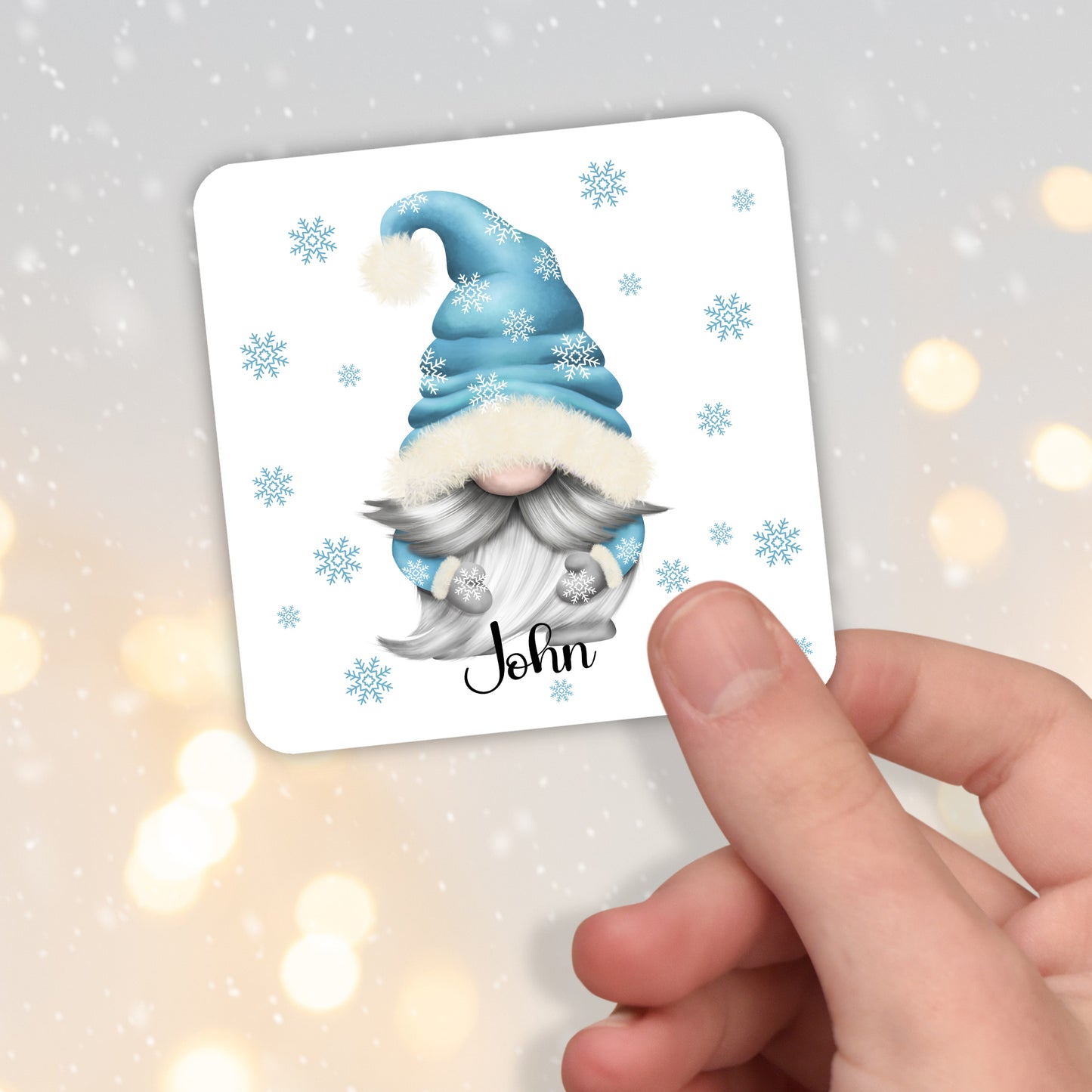 PERSONALISED BLUE GONK / GNOME CHRISTMAS COASTER