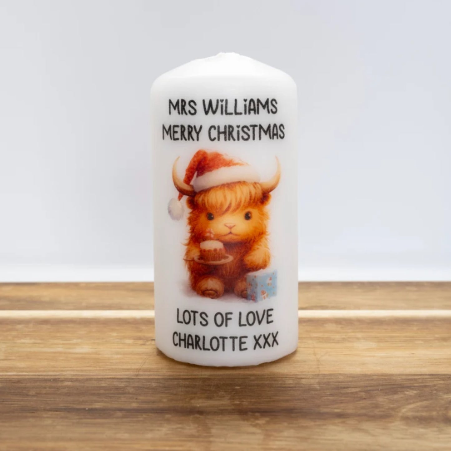 PERSONALISED CUTE HIGHLAND COW CHRISTMAS CANDLE (6 DESIGNS) P032