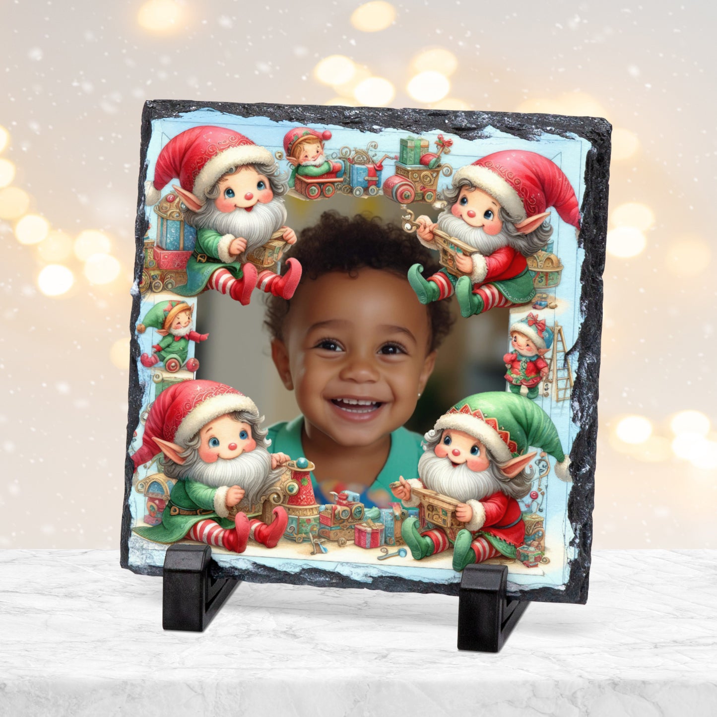CUSTOM BLUE CHRISTMAS PHOTO SLATE 19CM x 19CM