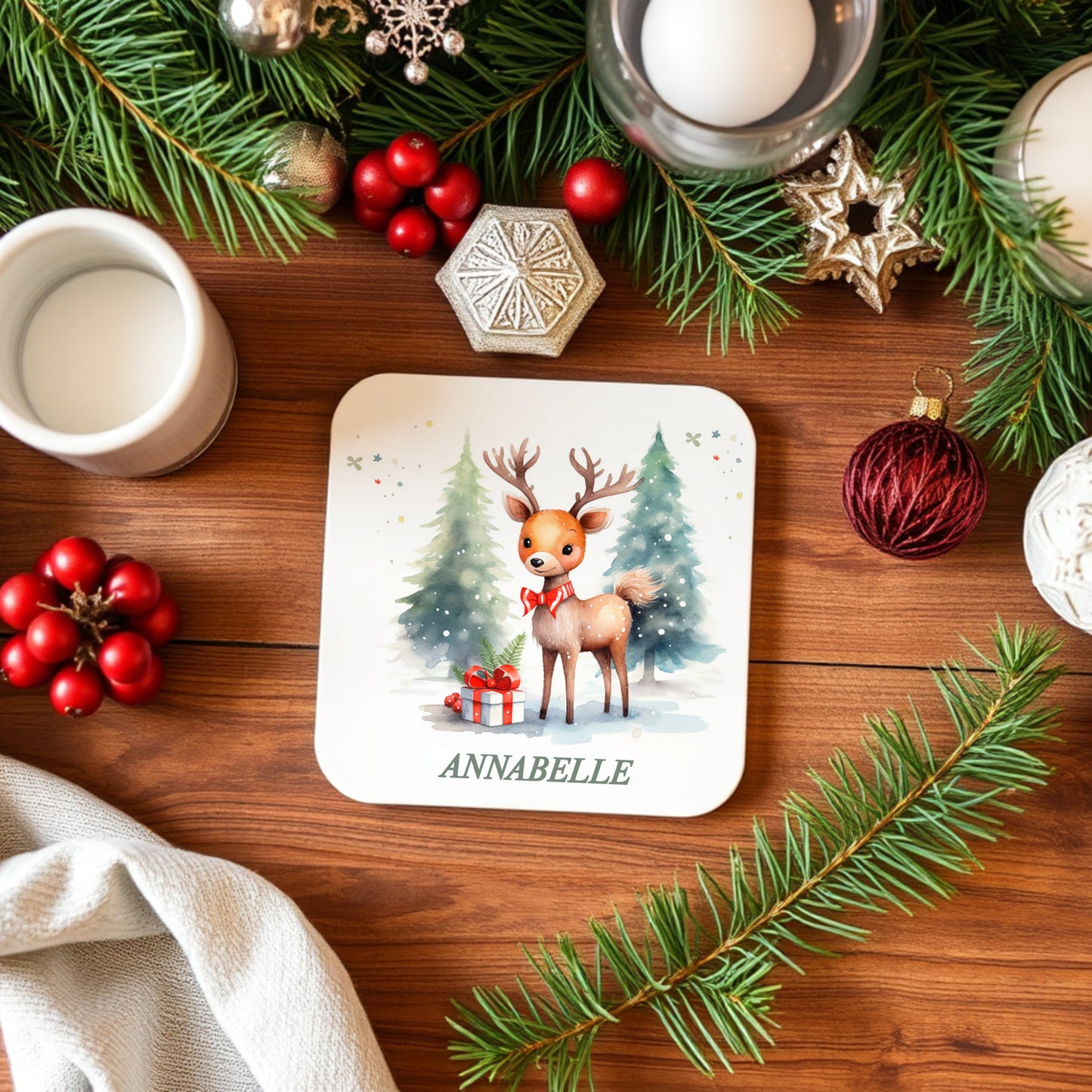 PERSONALISED CHRISTMAS REINDEER COASTER
