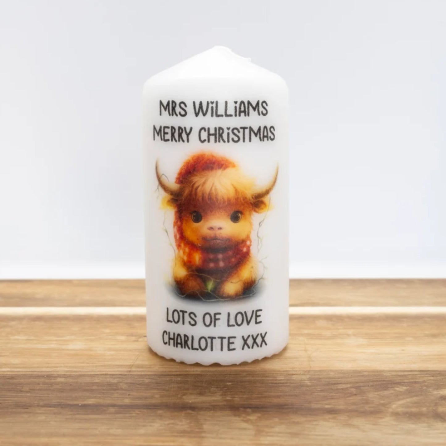 PERSONALISED CUTE HIGHLAND COW CHRISTMAS CANDLE (6 DESIGNS) P032