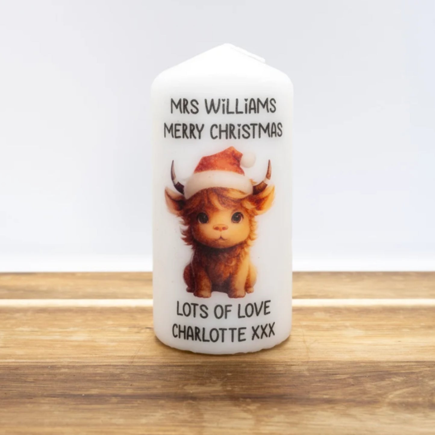 PERSONALISED CUTE HIGHLAND COW CHRISTMAS CANDLE (6 DESIGNS) P032