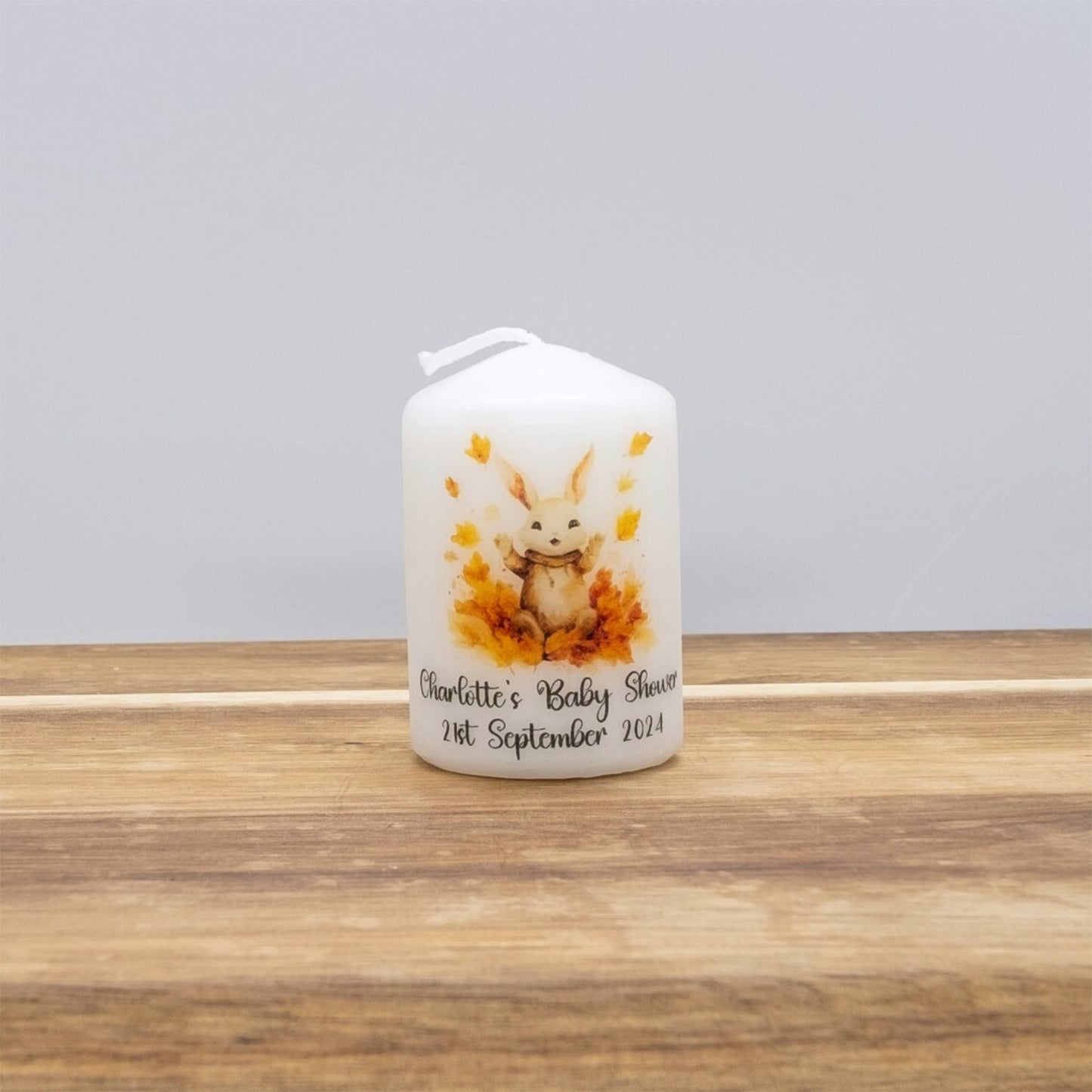 PERSONALISED 6CM RUSTIC WOODLAND ANIMALS CANDLE FAVOURS M006