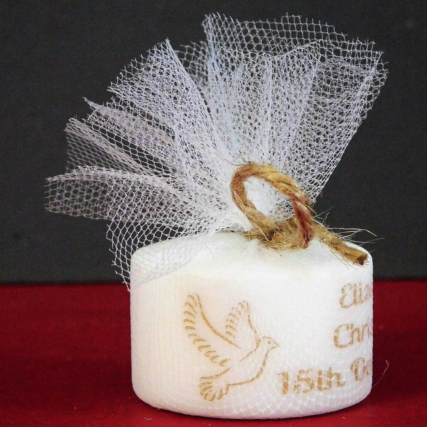 PERSONALISED RUSTIC CHRISTENING TEALIGHT FAVOURS PK10 TL006