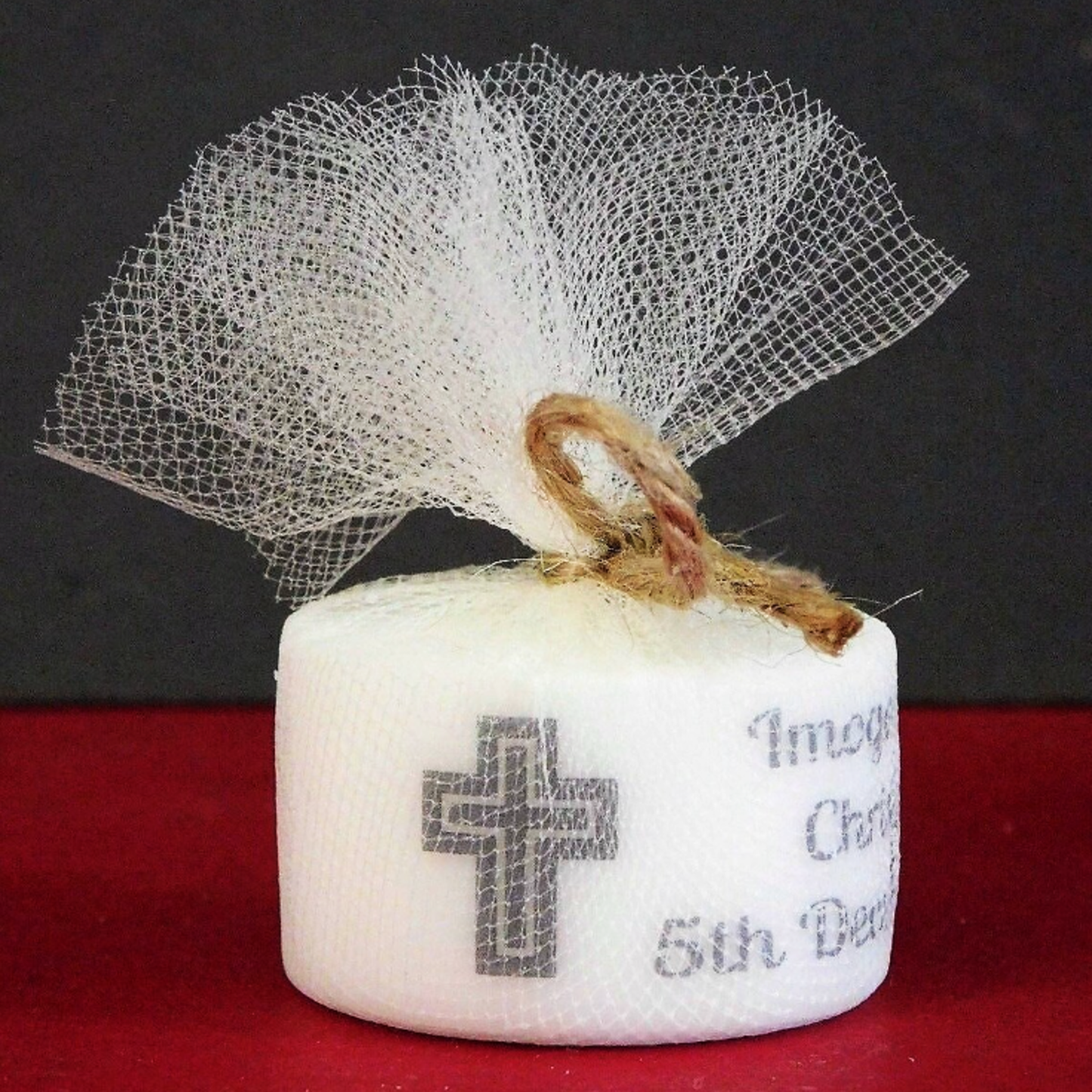 PERSONALISED RUSTIC CHRISTENING TEALIGHT FAVOURS PK10 TL006