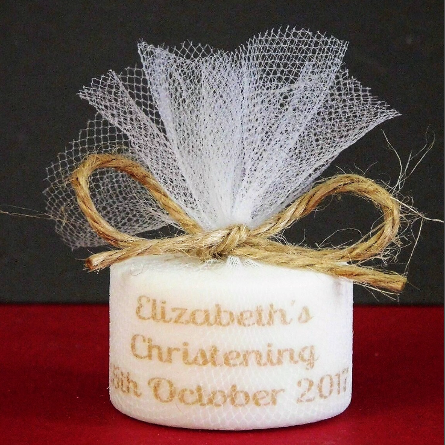 PERSONALISED RUSTIC CHRISTENING TEALIGHT FAVOURS PK10 TL006
