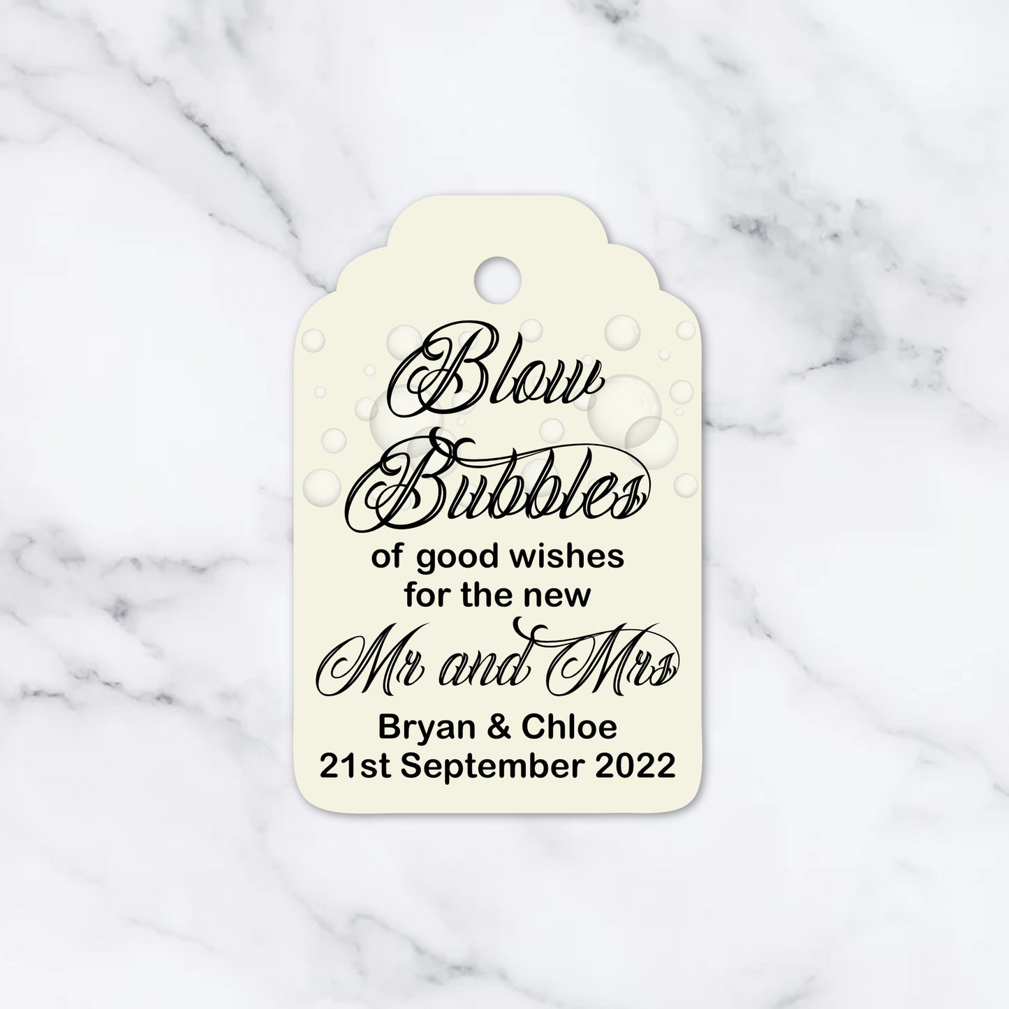 PERSONALISED PK12 "BLOW BUBBLES" FAVOUR TAGS T039