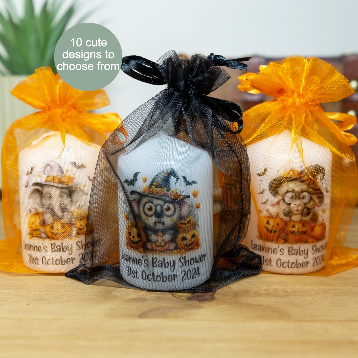 PERSONALISED PK10 HALLOWEEN ANIMAL FAVOUR CANDLES M029