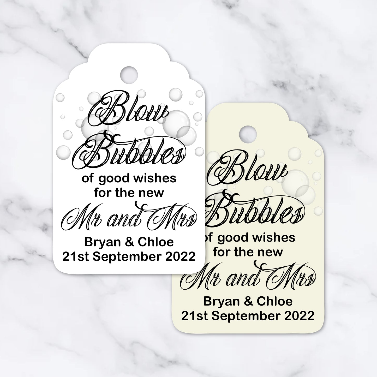 PERSONALISED PK12 "BLOW BUBBLES" FAVOUR TAGS T039